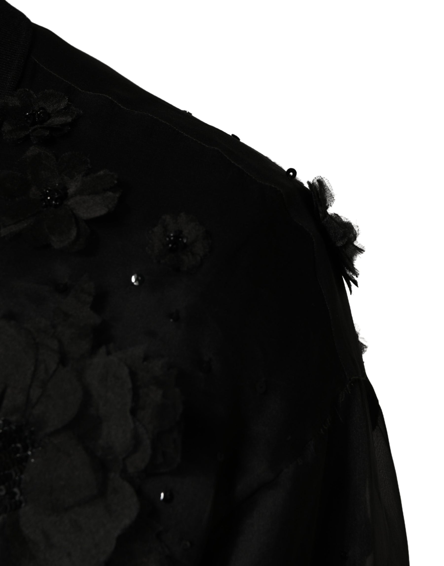 Dolce & Gabbana Black Floral Applique Sheer Short Sleeve Shirt | Regal Royce
