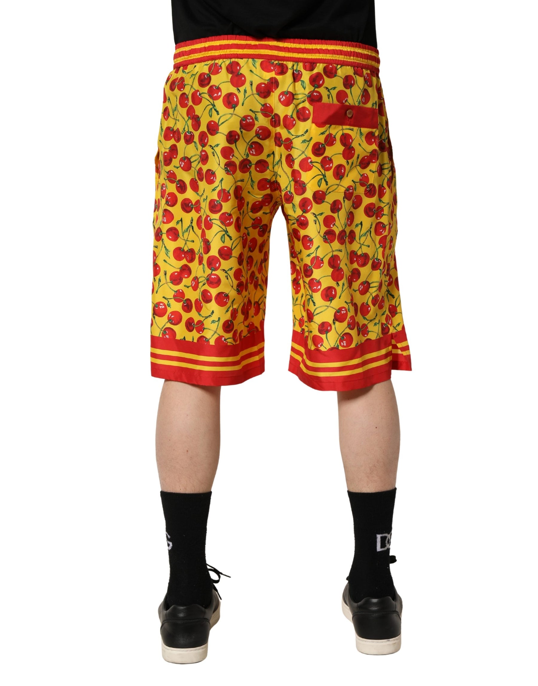 Dolce & Gabbana Yellow Red Cherry Print Silk Bermuda Shorts | Regal Royce