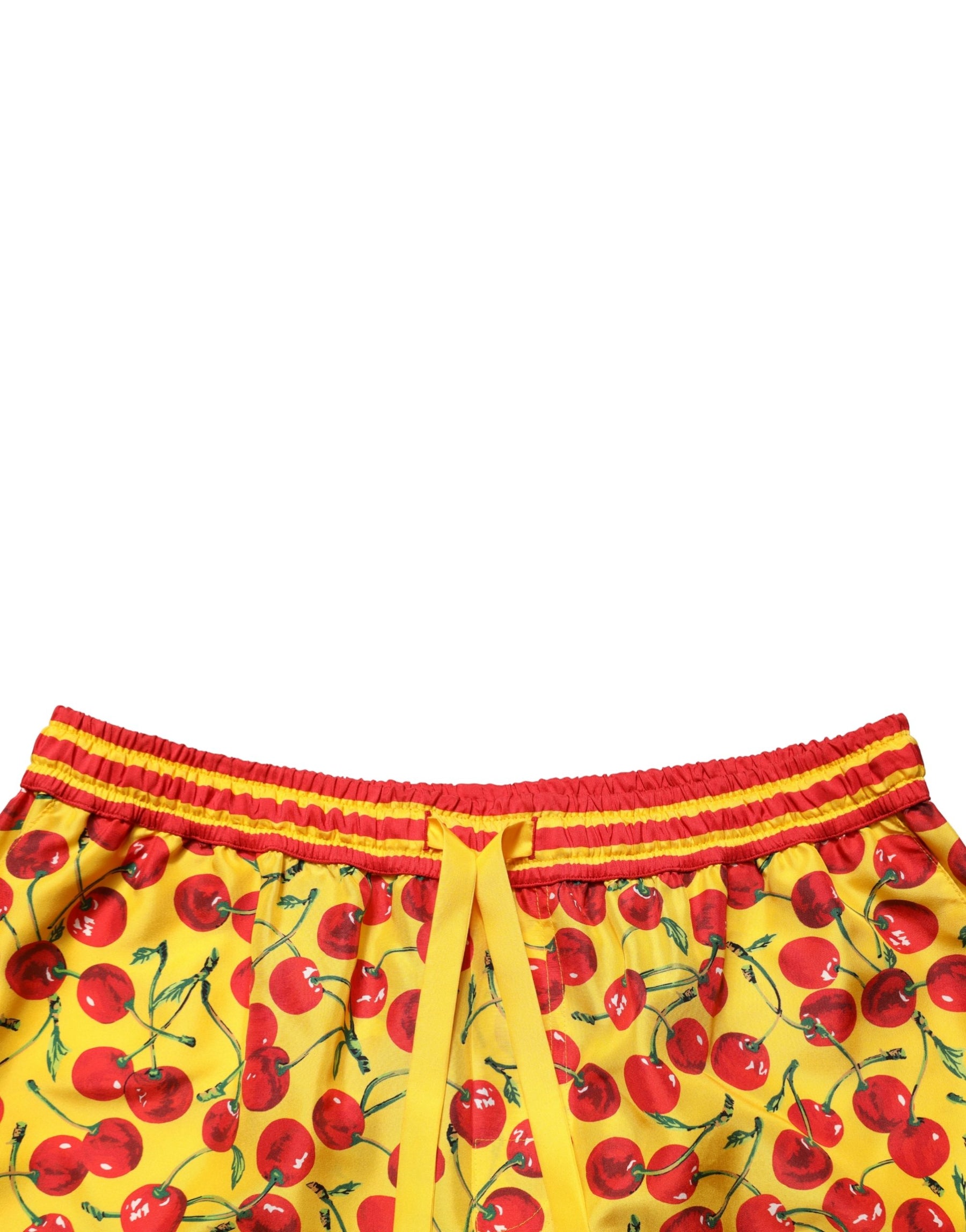Dolce & Gabbana Yellow Red Cherry Print Silk Bermuda Shorts | Regal Royce