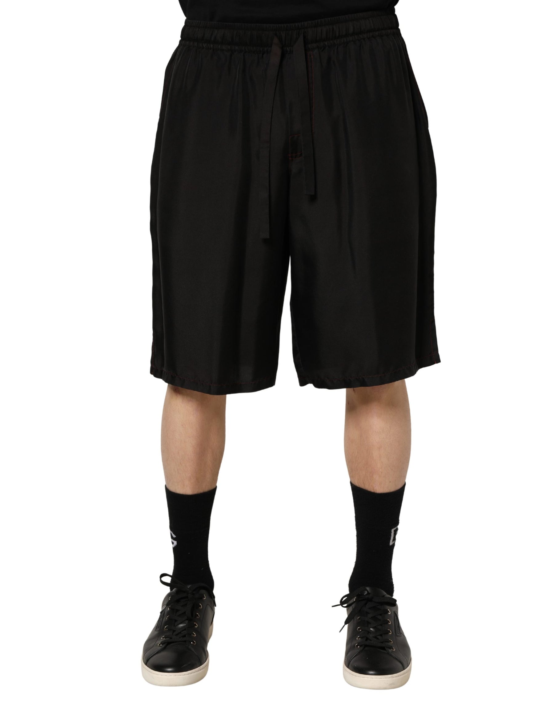 Dolce & Gabbana Black Silk Drawstring Men Bermuda Shorts | Regal Royce