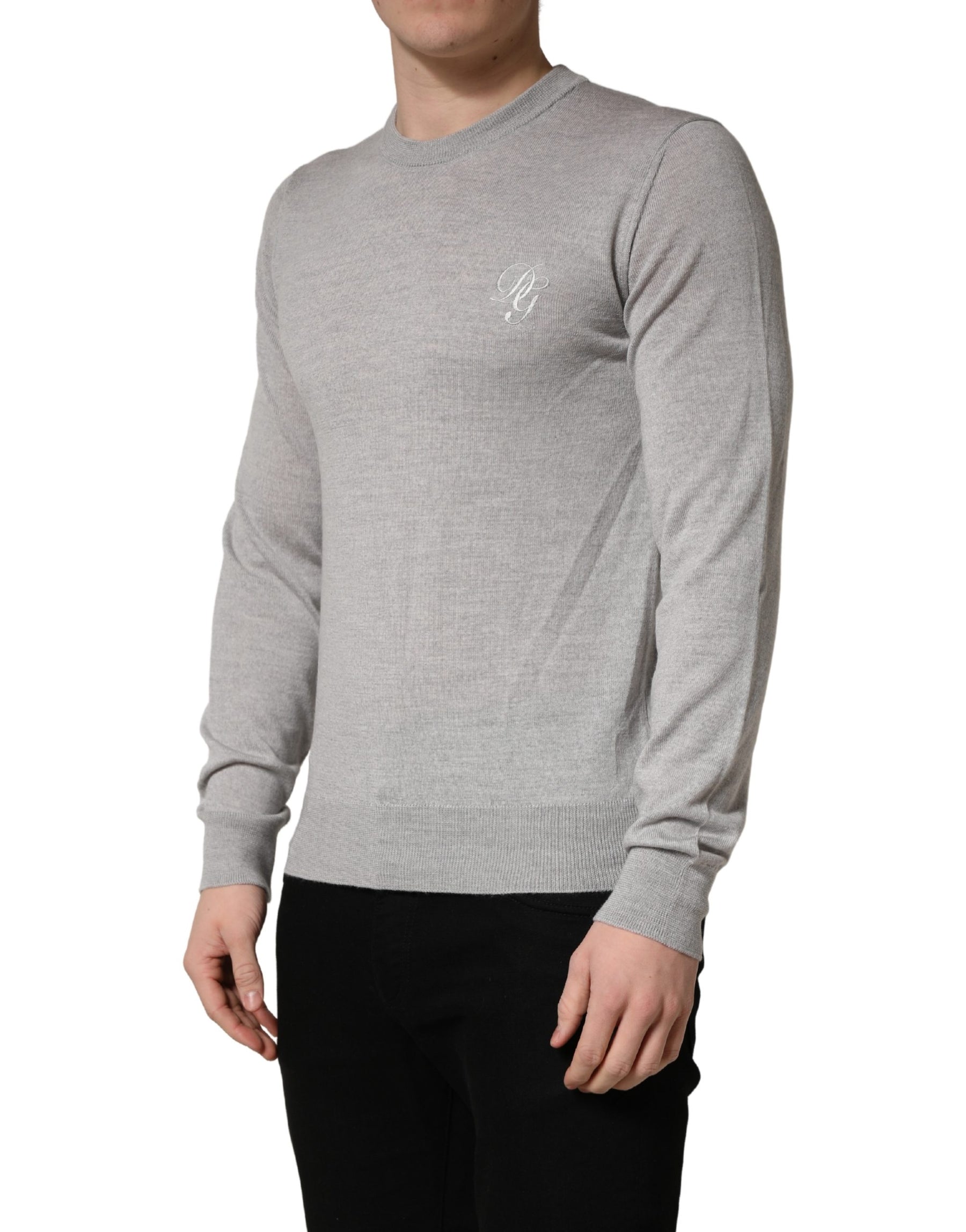 Dolce & Gabbana Gray Long Sleeves Crew Neck Pullover Sweater | Regal Royce