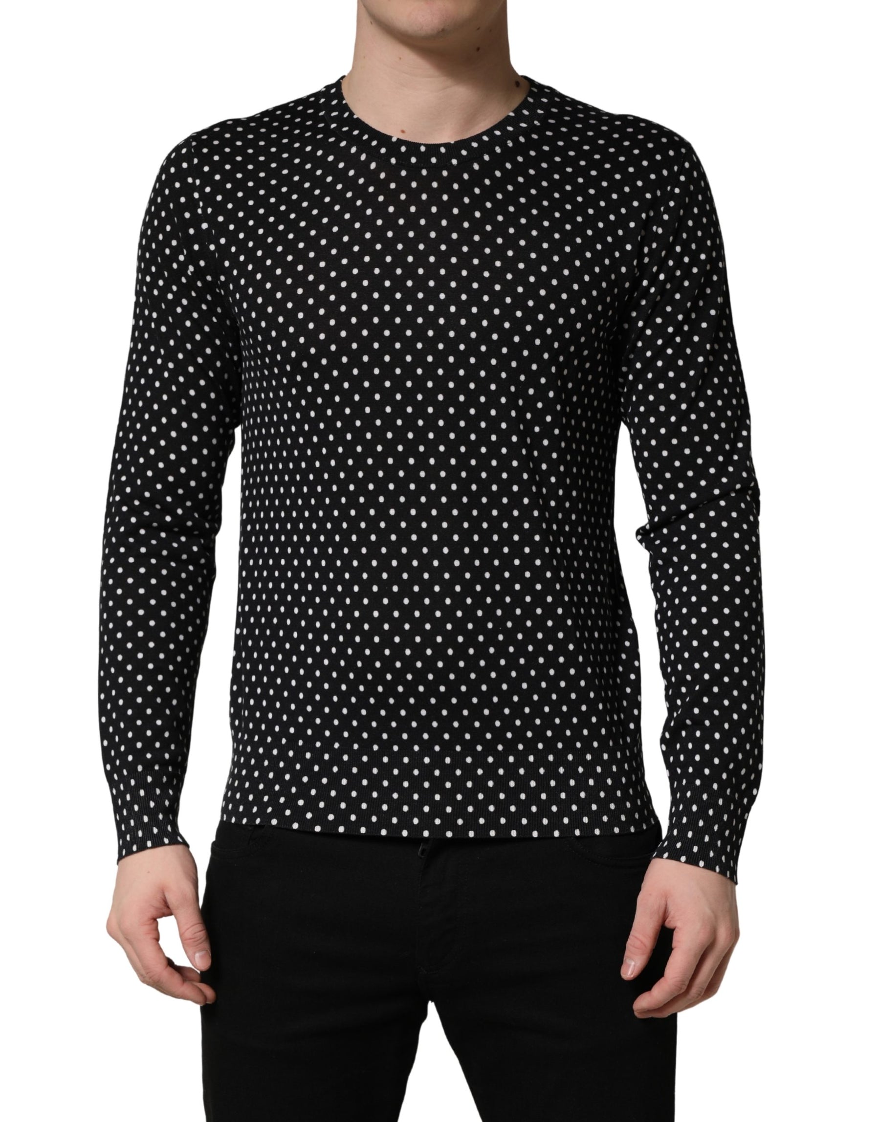 Dolce & Gabbana Black Polka Dot Crew Neck Pullover Sweater | Regal Royce