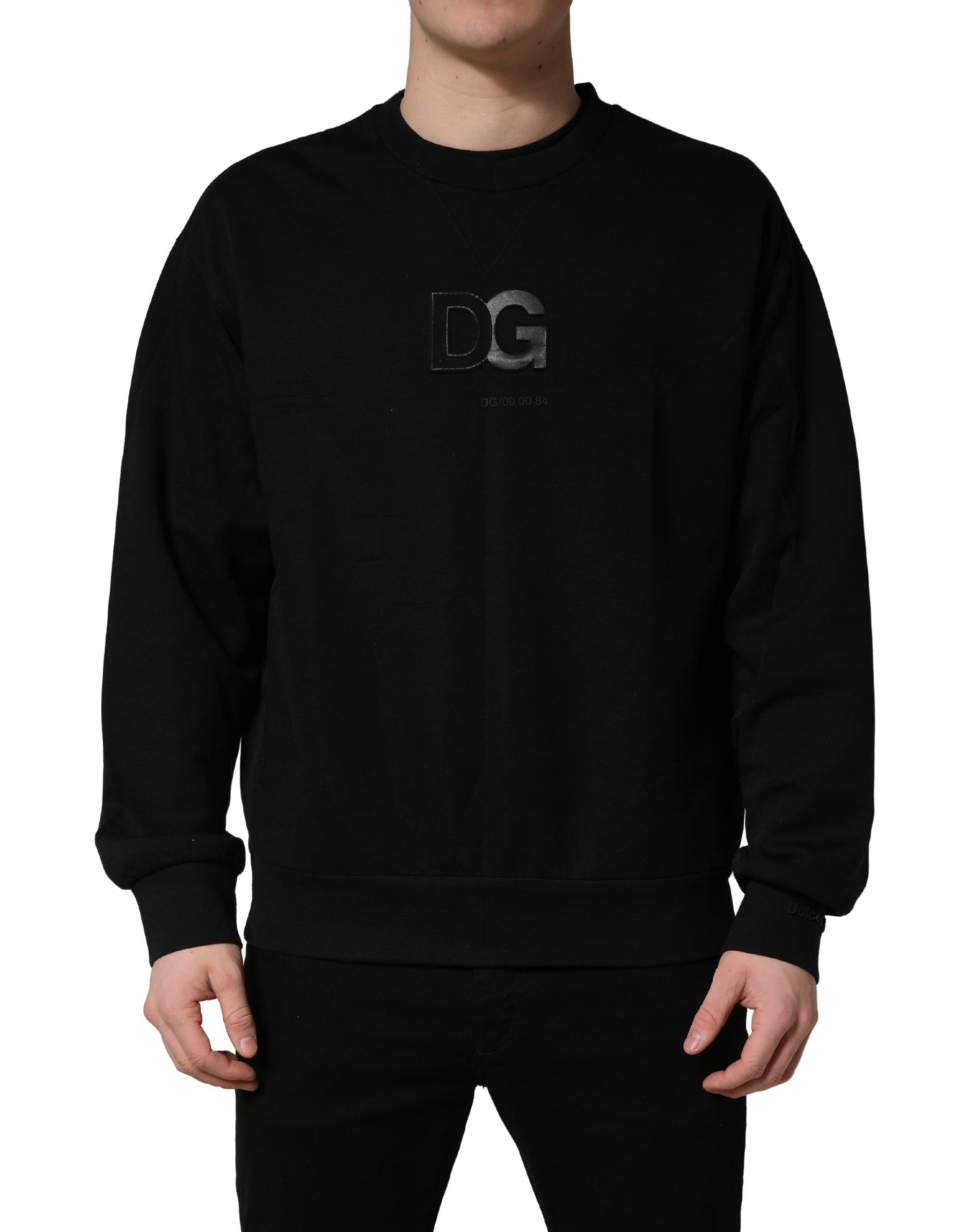 Dolce & Gabbana Black Cotton DG Men CrewNeck Pullover Sweater | Regal Royce