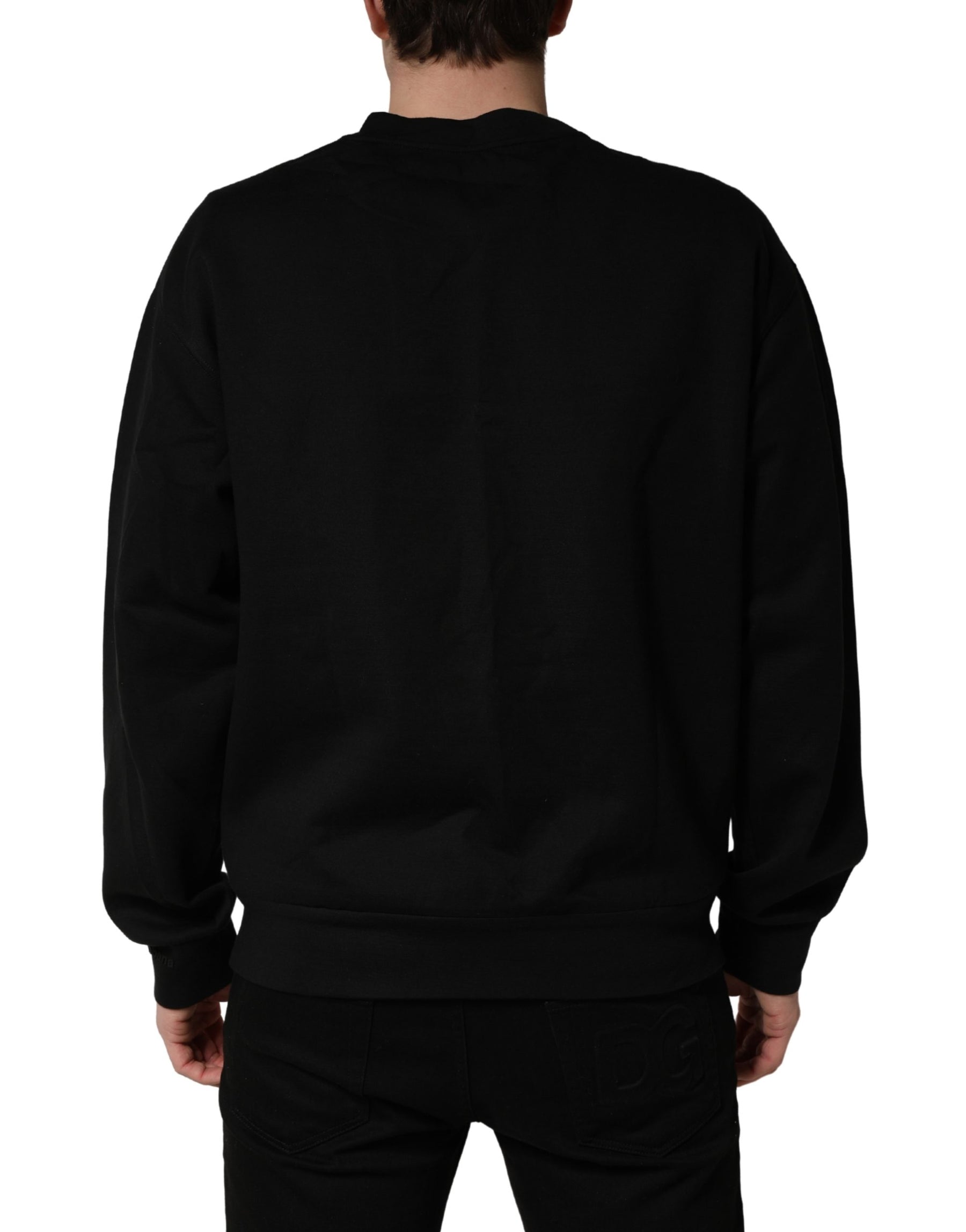 Dolce & Gabbana Black Cotton DG Men CrewNeck Pullover Sweater | Regal Royce