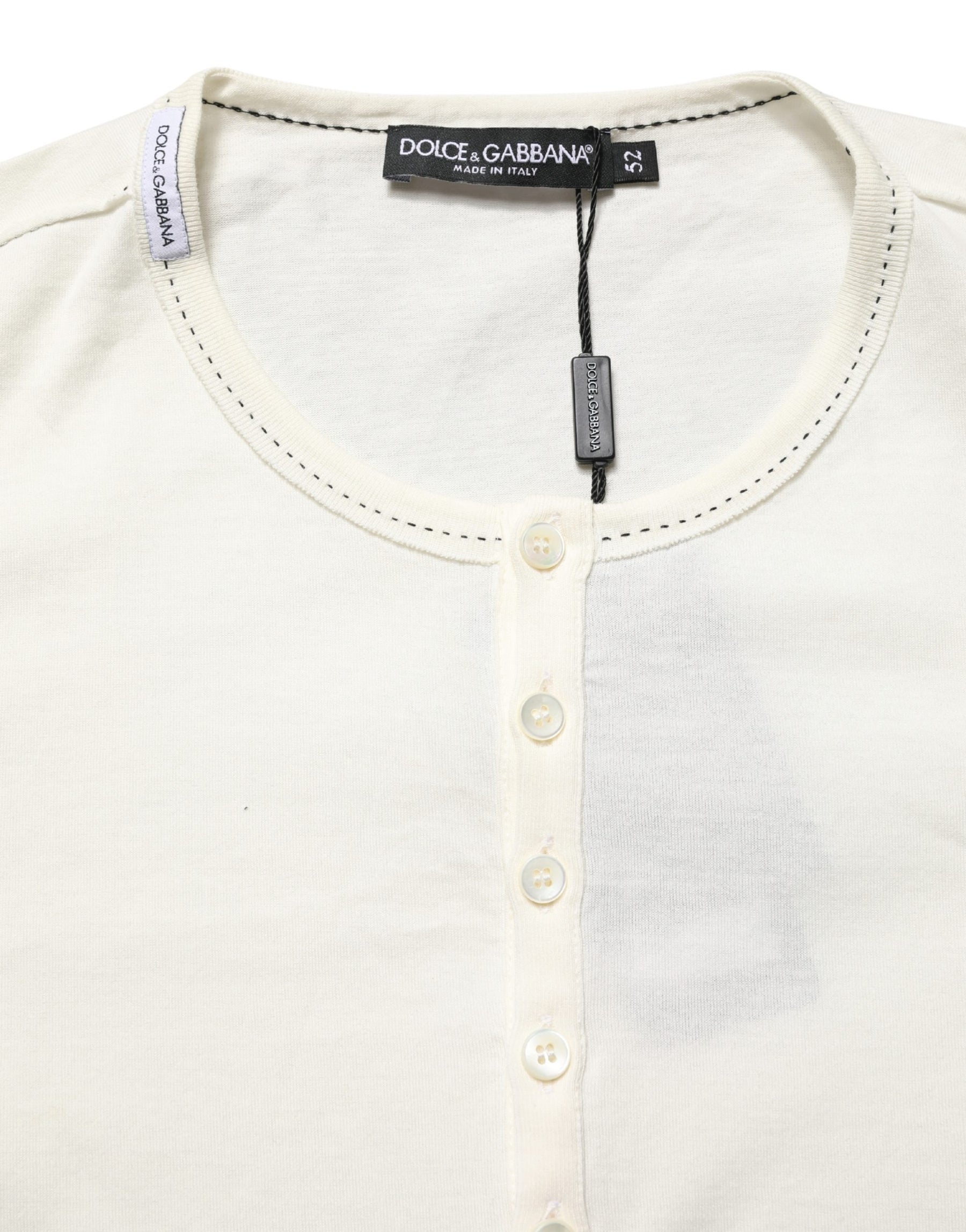 Dolce & Gabbana White Long Sleeves Henley Pullover Sweater | Regal Royce