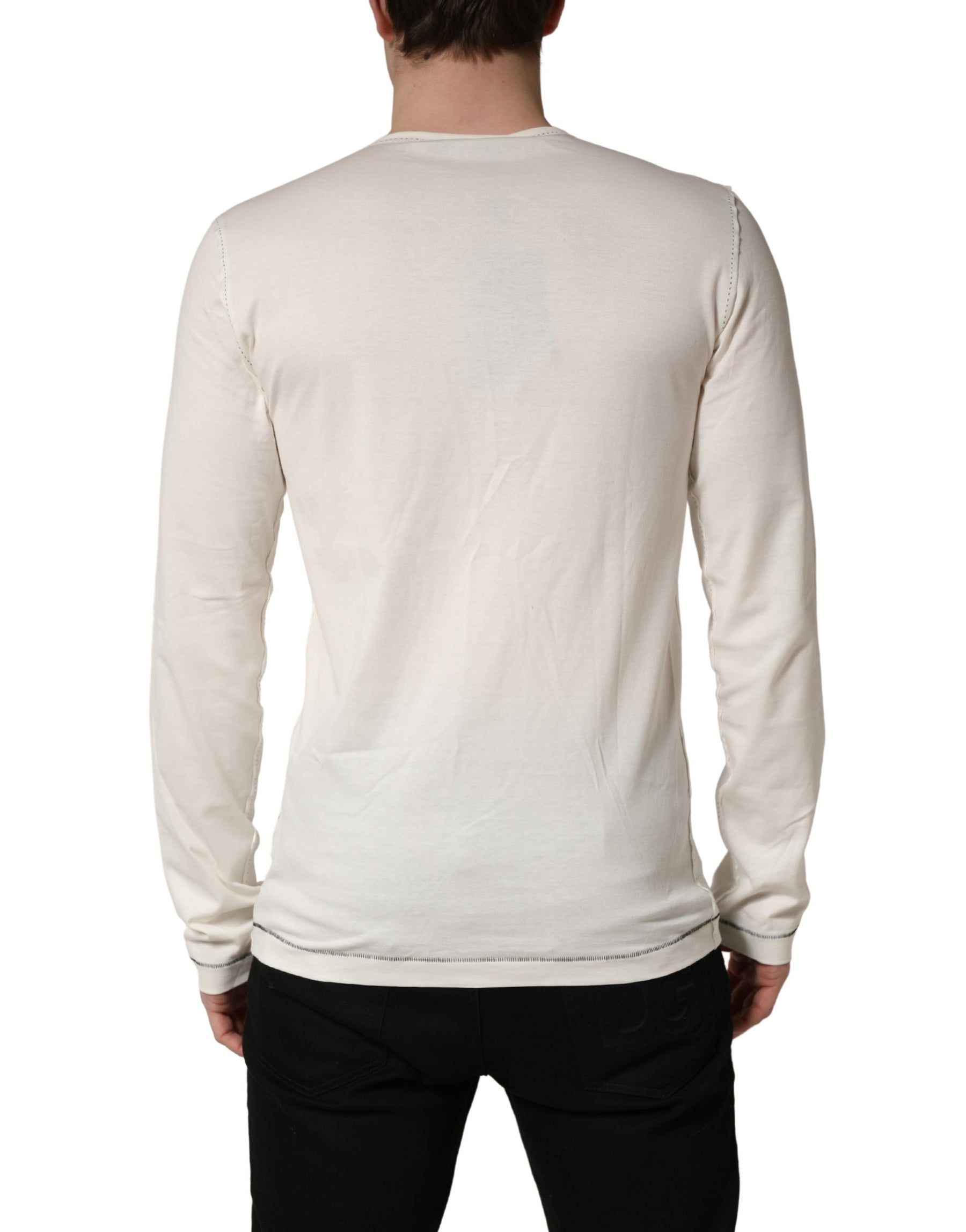 Dolce & Gabbana White Long Sleeves Henley Pullover Sweater | Regal Royce