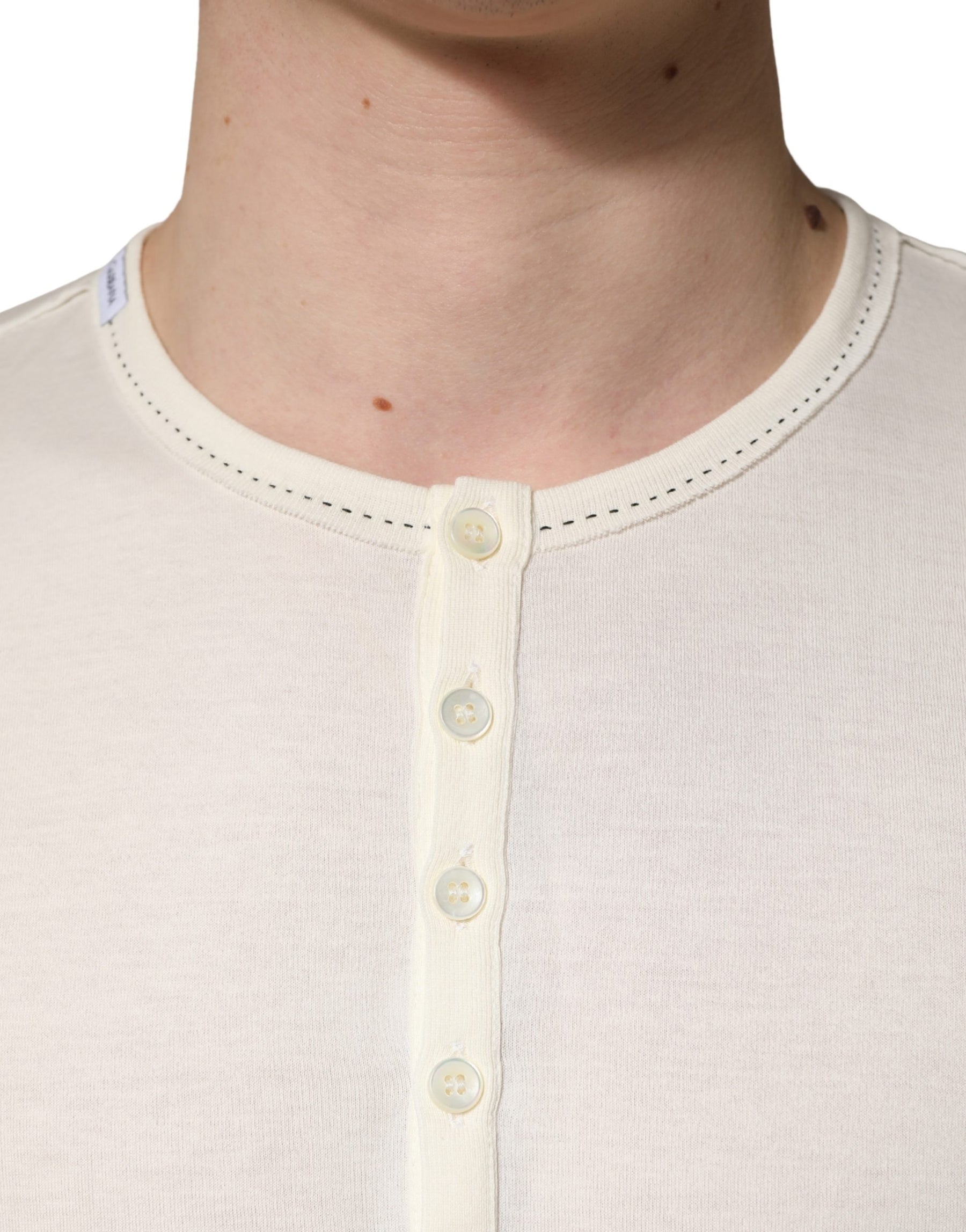Dolce & Gabbana White Long Sleeves Henley Pullover Sweater | Regal Royce