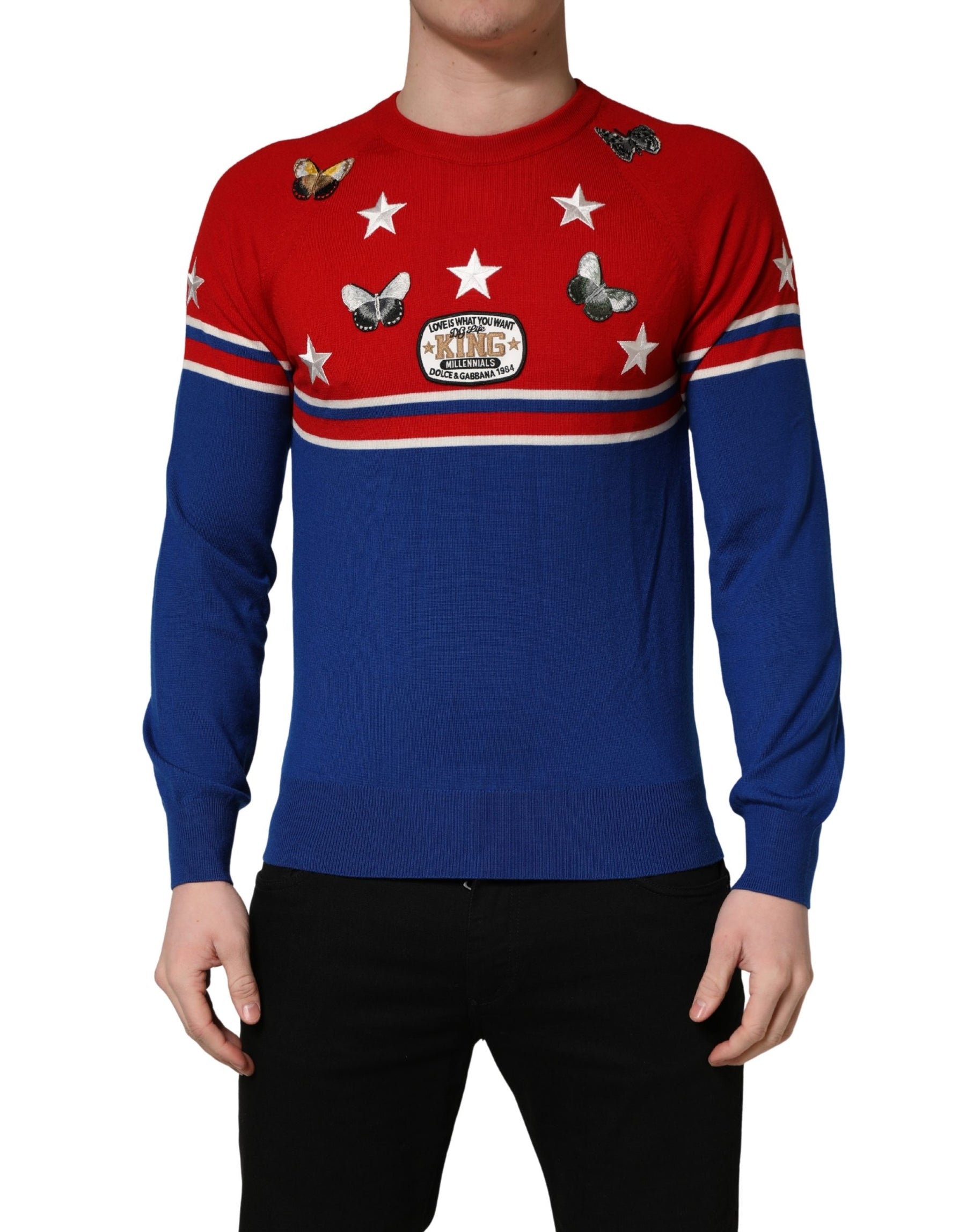 Dolce & Gabbana Multicolor Wool Butterfly Star Men Crew Neck Sweater | Regal Royce