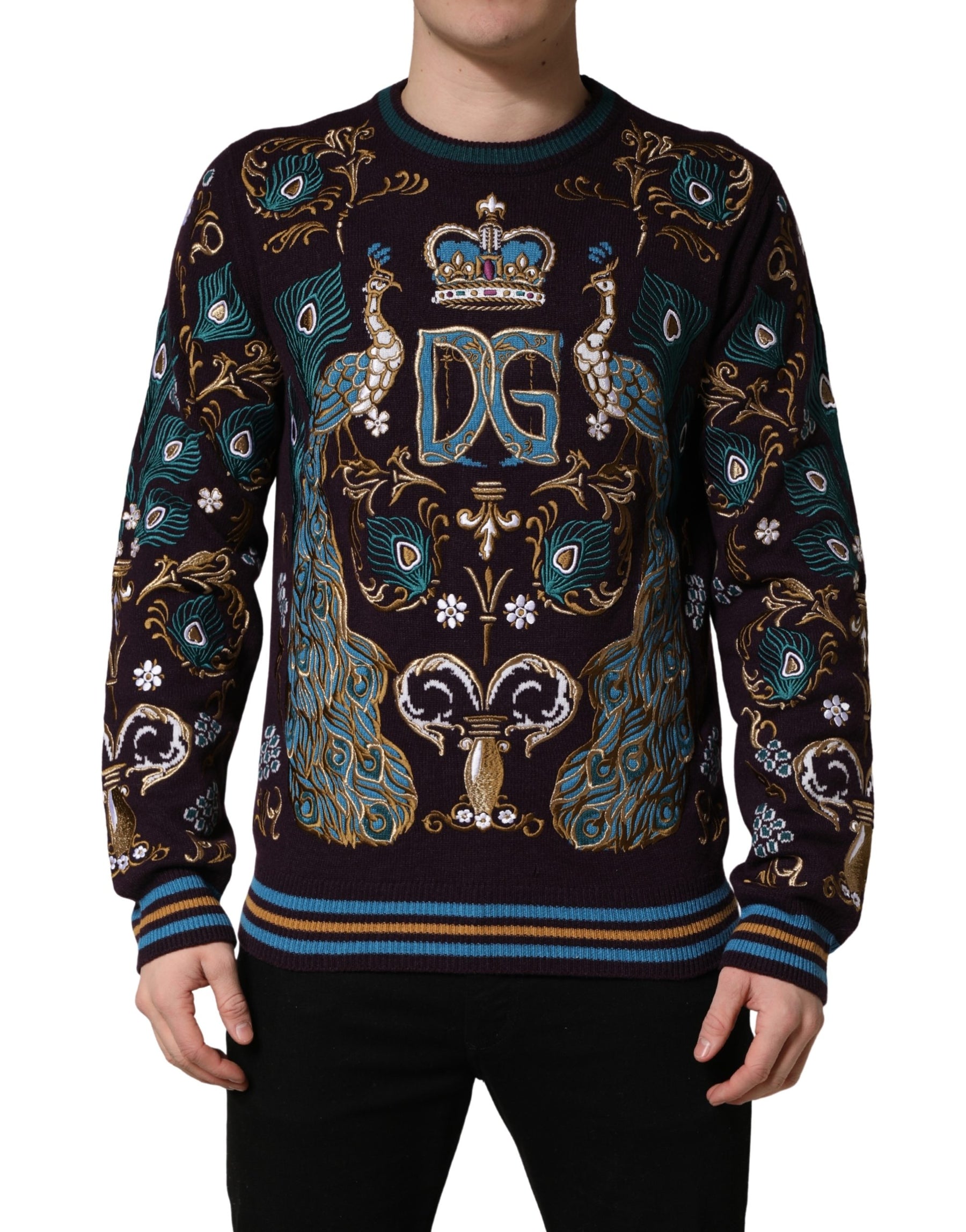 Dolce & Gabbana Bordeaux Cashmere Crown Embroidered Sweater | Regal Royce