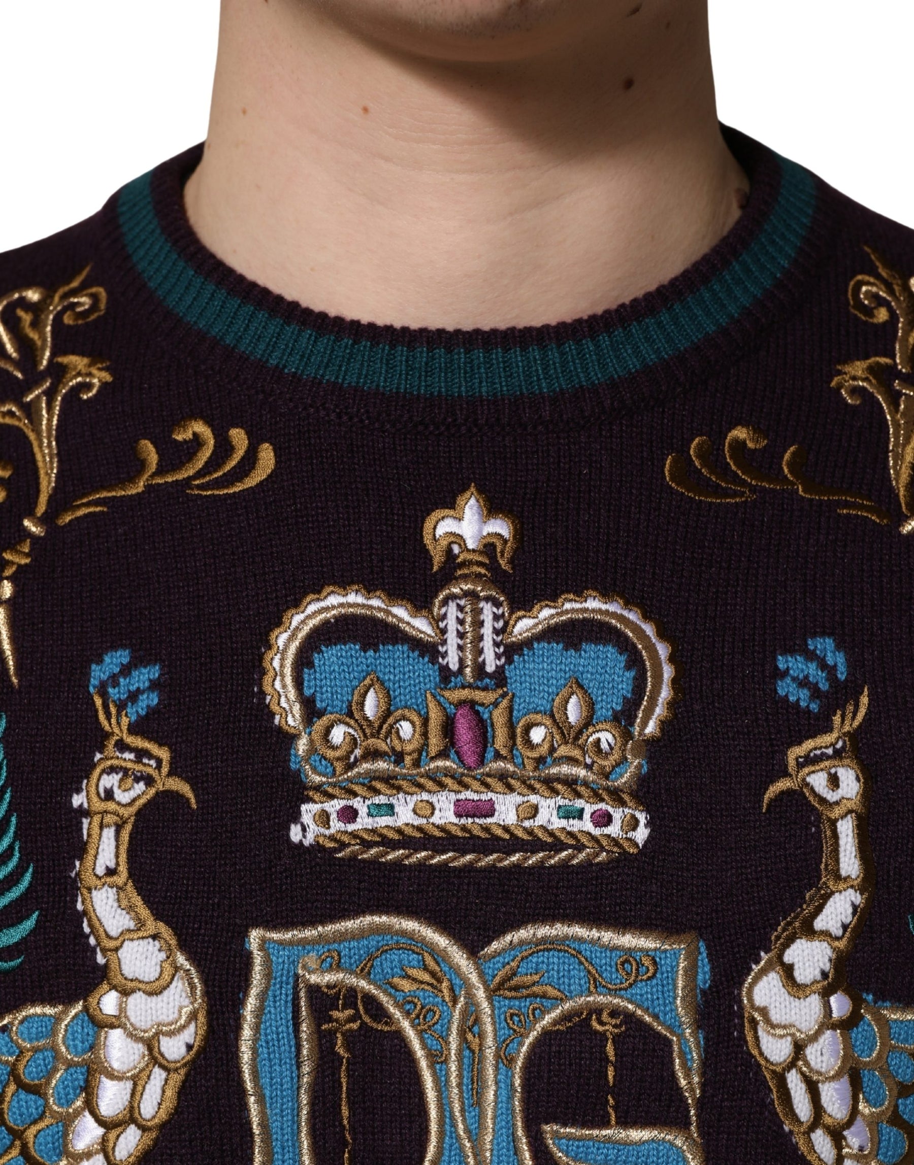 Dolce & Gabbana Bordeaux Cashmere Crown Embroidered Sweater | Regal Royce