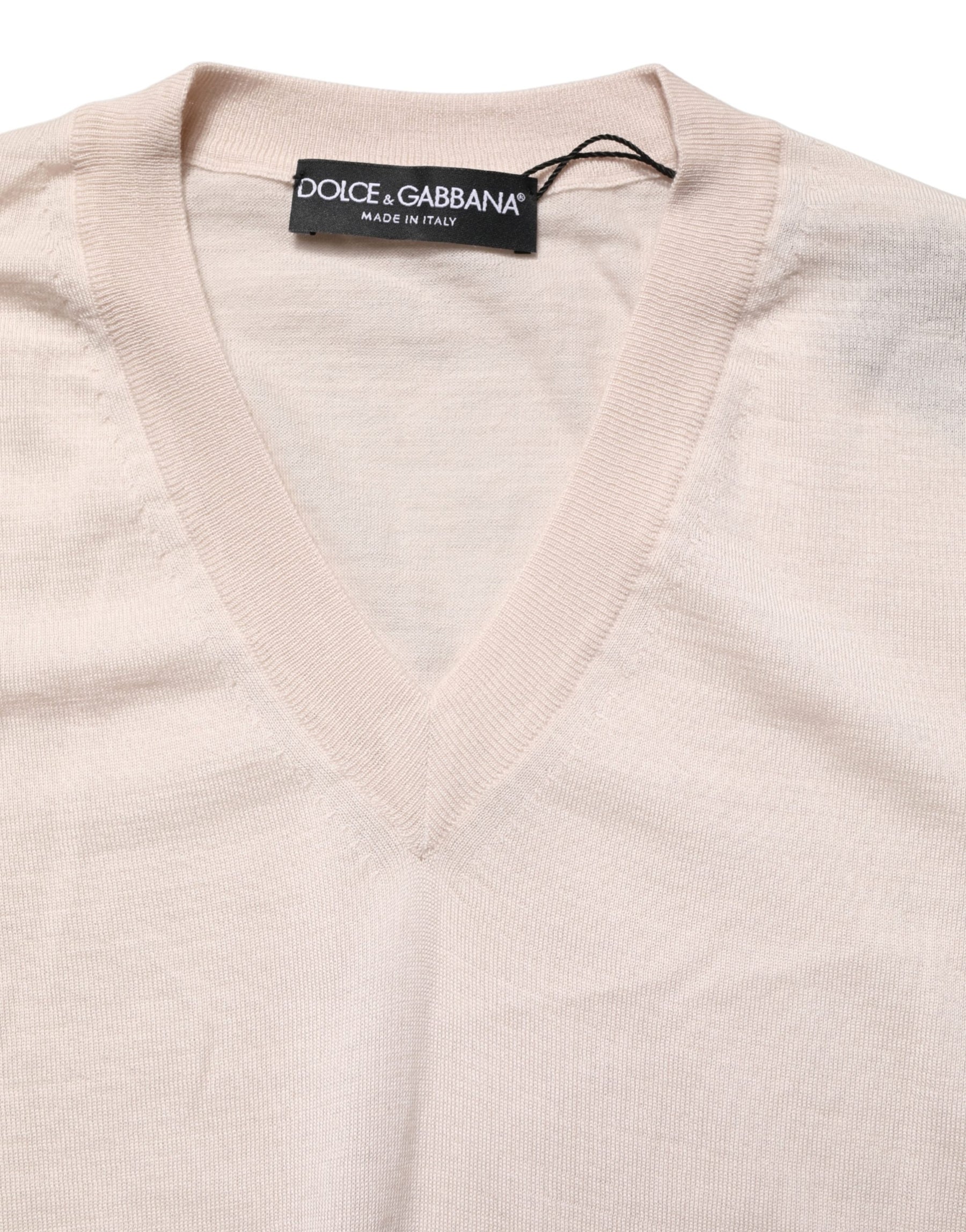Dolce & Gabbana Beige Cashmere V-neck Men Pullover Sweater | Regal Royce