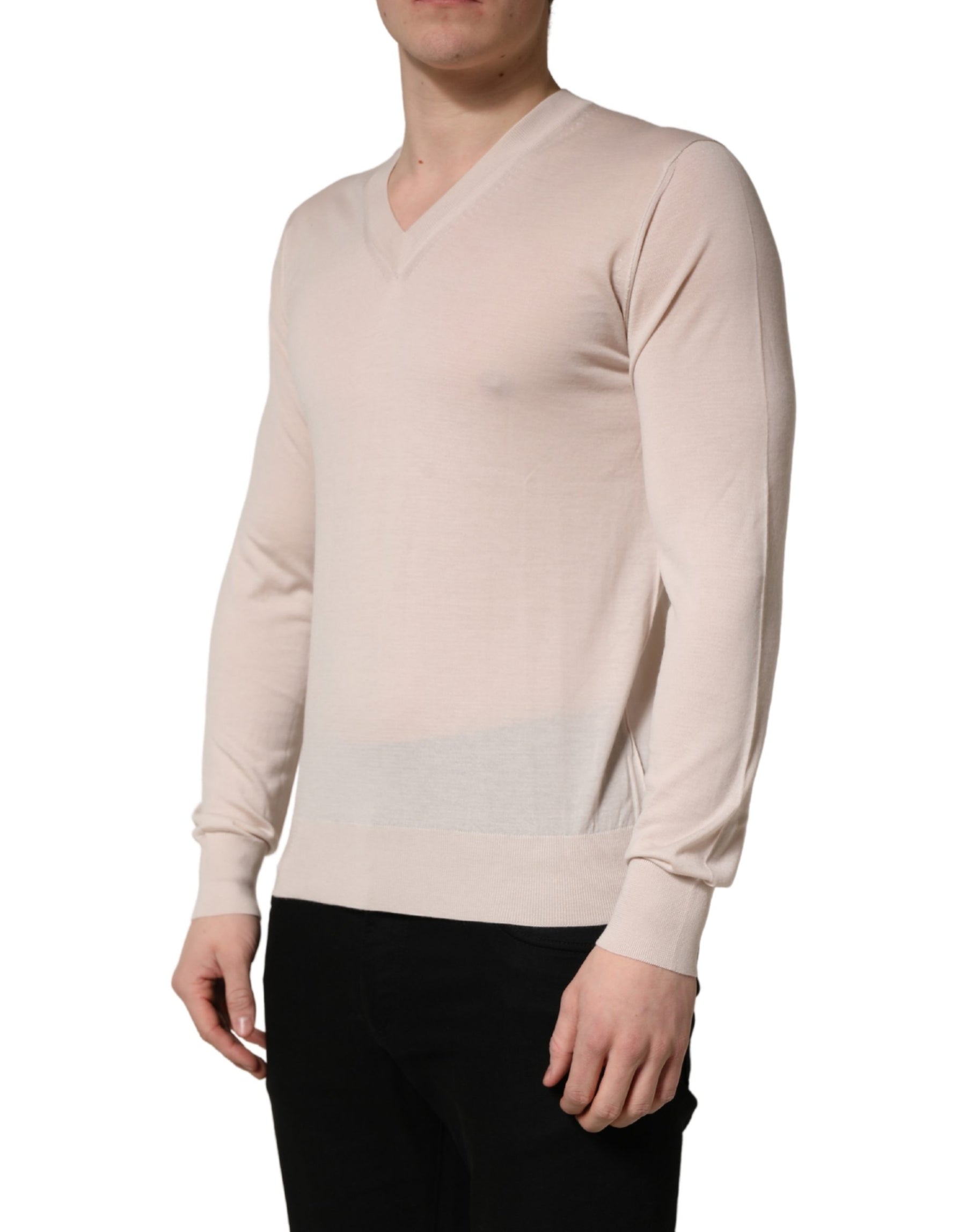 Dolce & Gabbana Beige Cashmere V-neck Men Pullover Sweater | Regal Royce