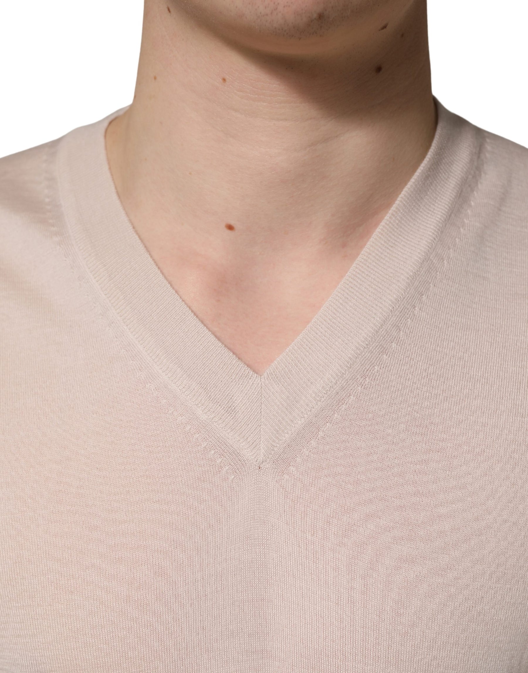 Dolce & Gabbana Beige Cashmere V-neck Men Pullover Sweater | Regal Royce