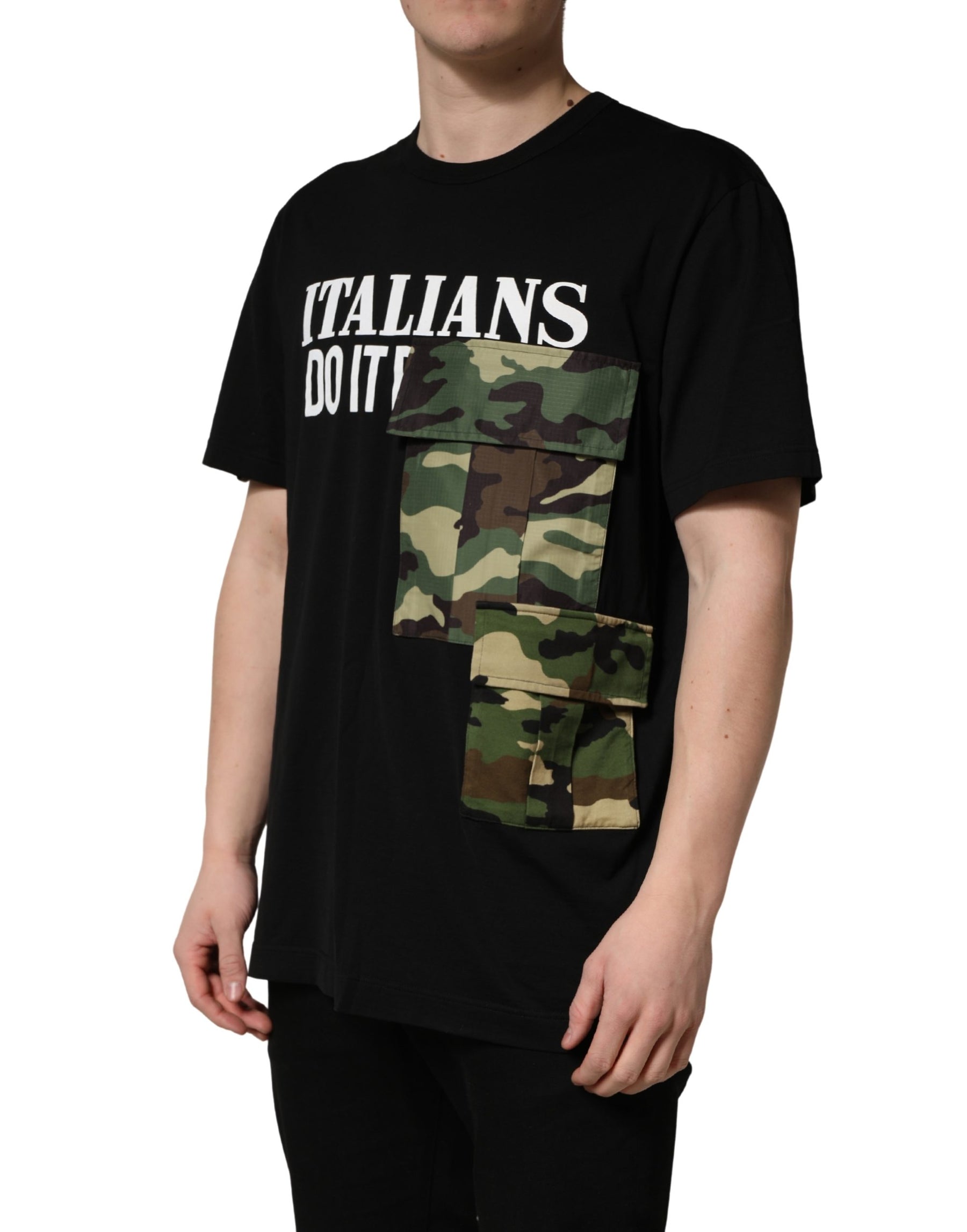 Dolce & Gabbana Black Camouflage Graphic Cotton Crewneck T-shirt | Regal Royce