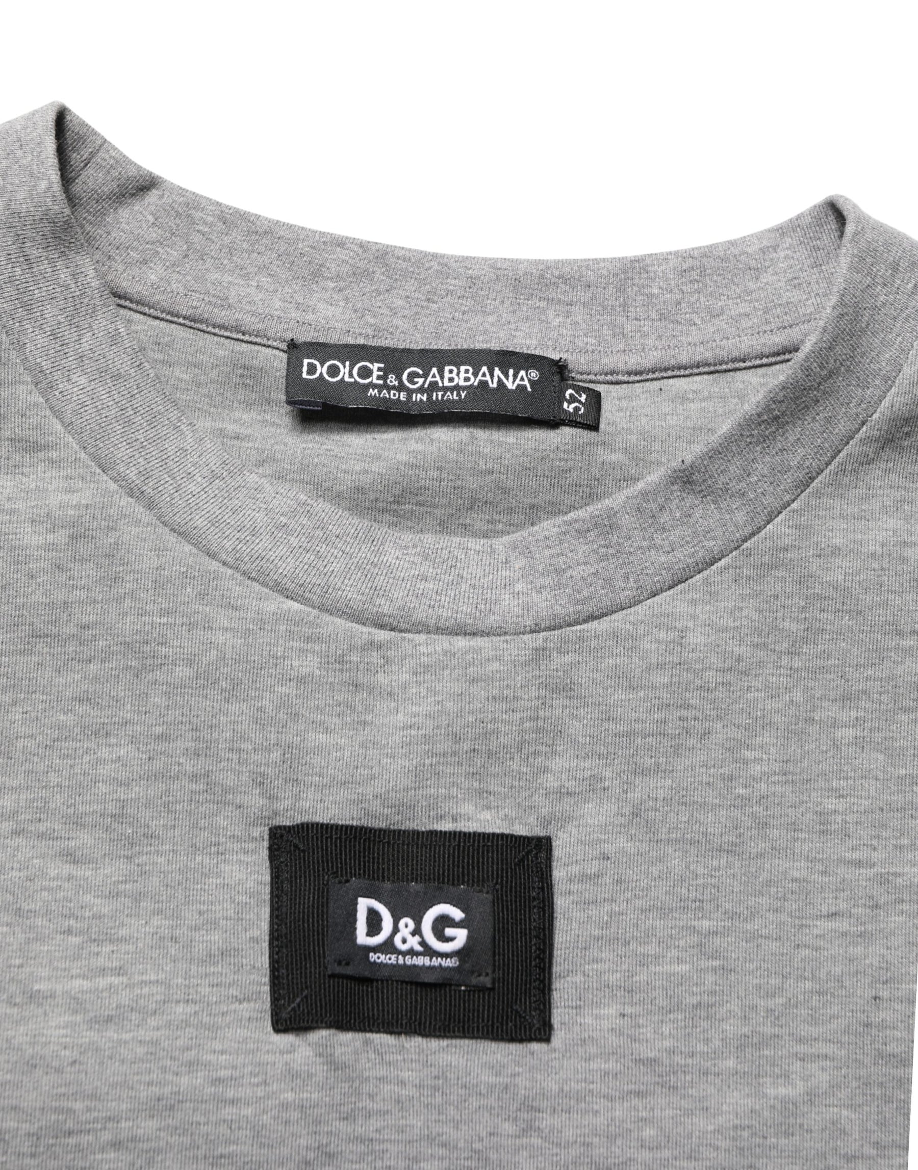 Dolce & Gabbana Gray Cotton Logo Appliqué CrewNeck T-shirt | Regal Royce