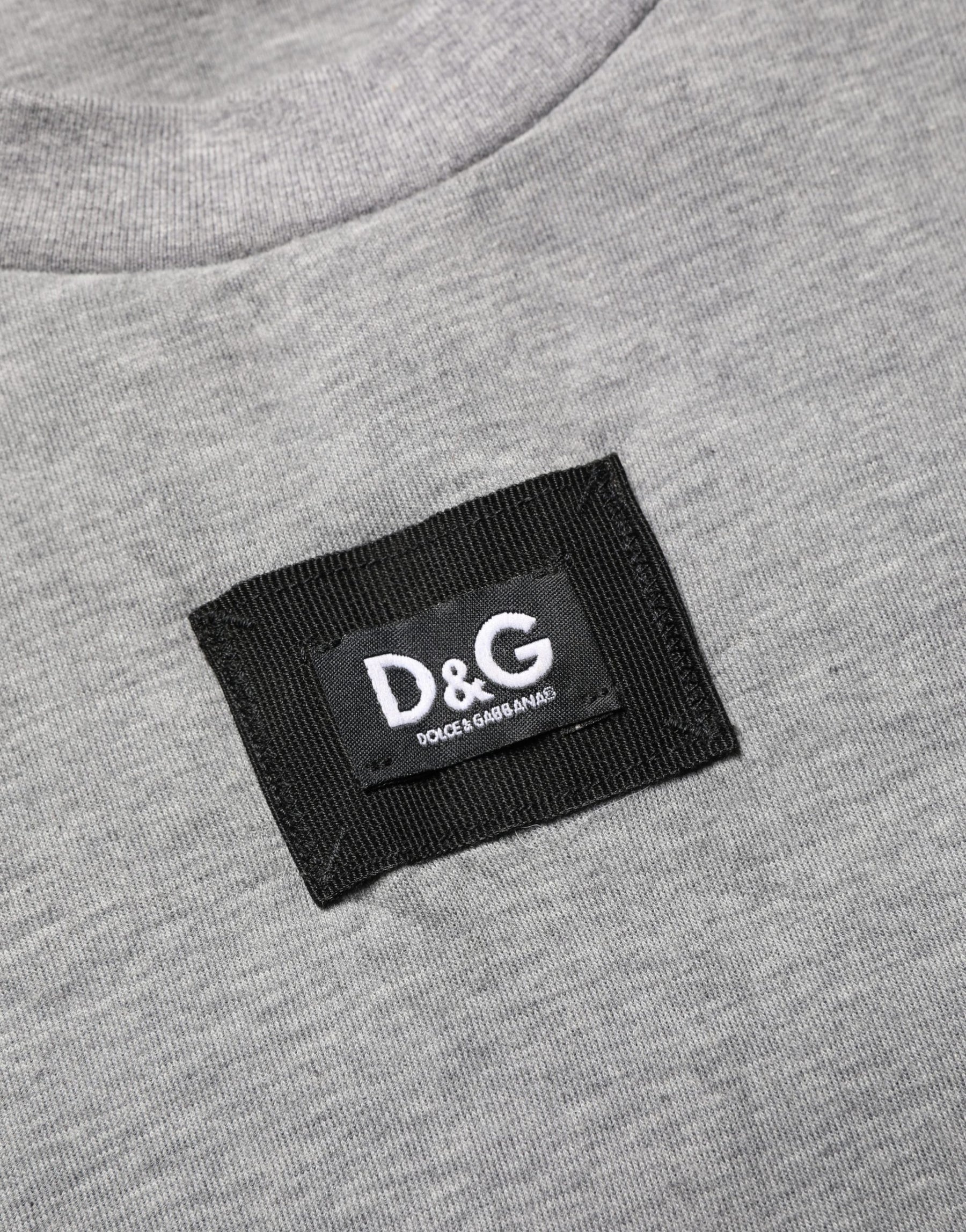 Dolce & Gabbana Gray Cotton Logo Appliqué CrewNeck T-shirt | Regal Royce
