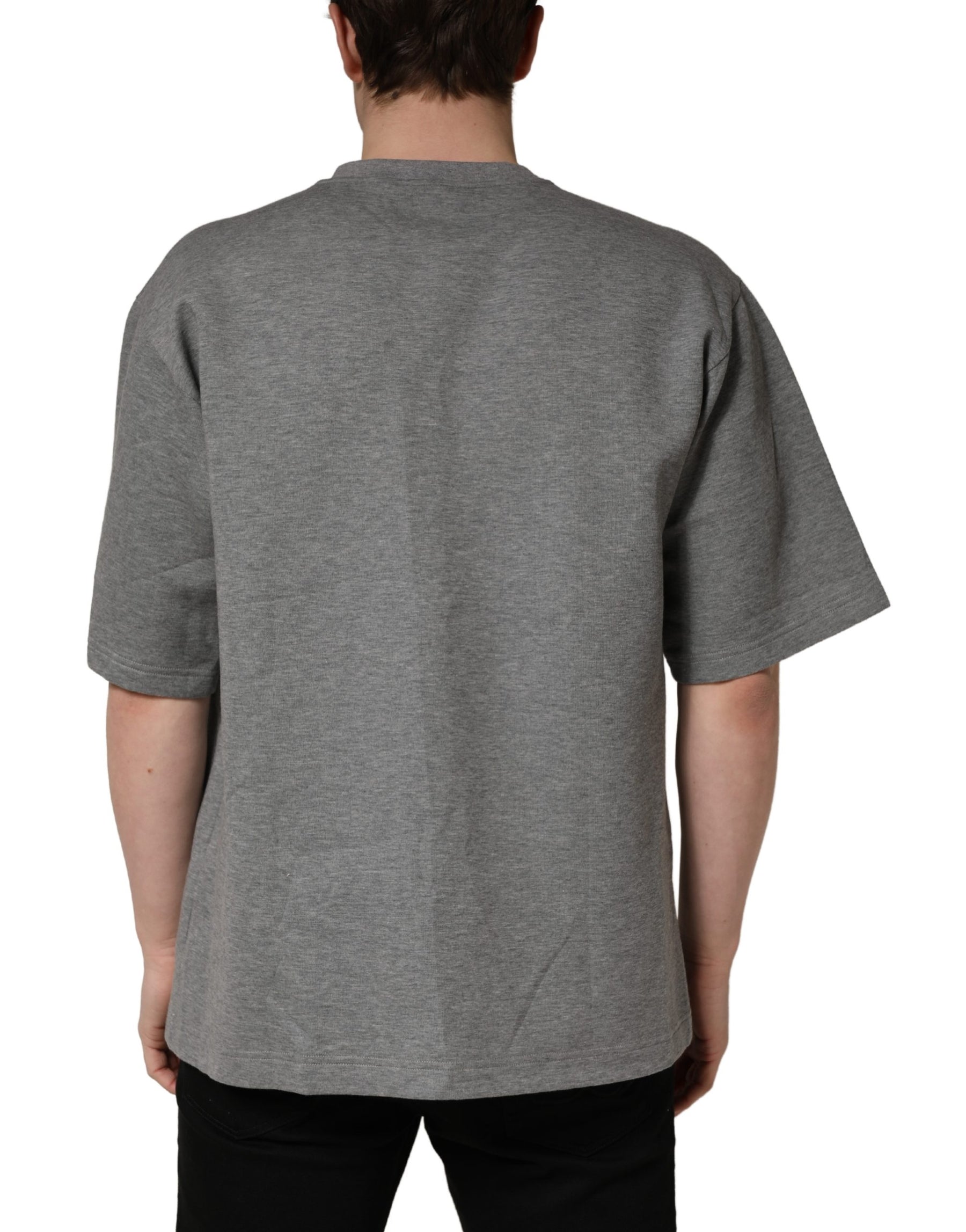 Dolce & Gabbana Gray Cotton Logo Appliqué CrewNeck T-shirt | Regal Royce