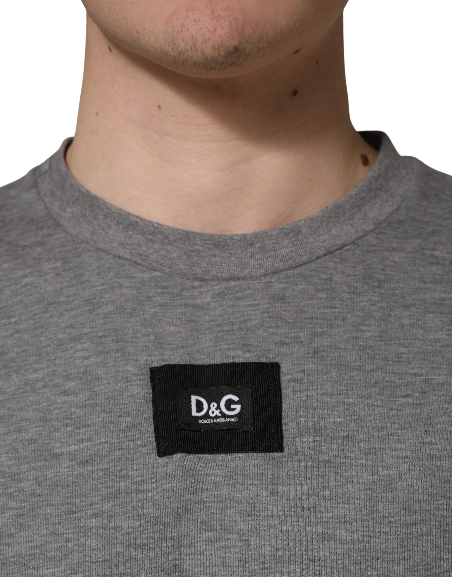 Dolce & Gabbana Gray Cotton Logo Appliqué CrewNeck T-shirt | Regal Royce