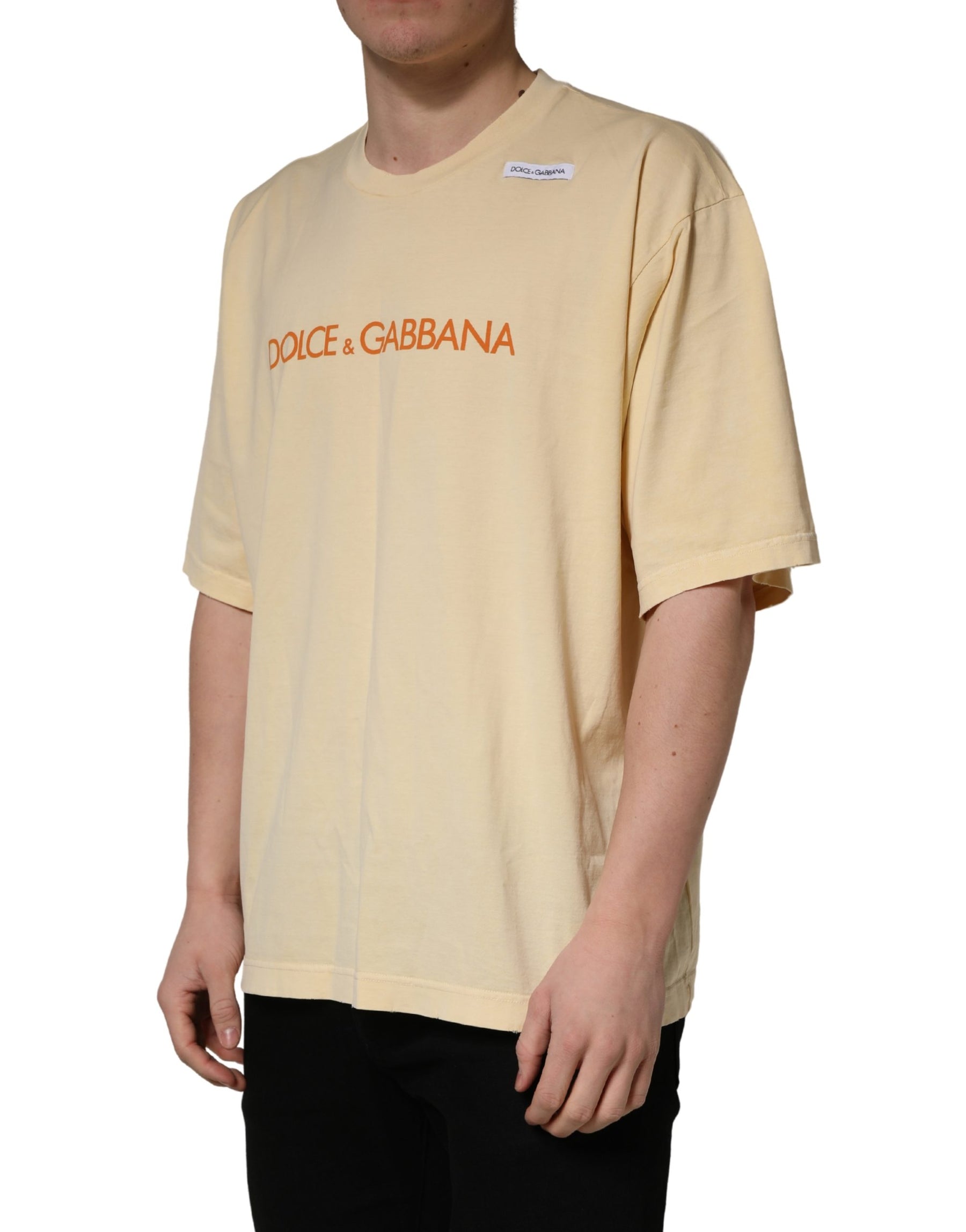 Dolce & Gabbana Yellow Logo Print Cotton Crew Neck T-shirt | Regal Royce