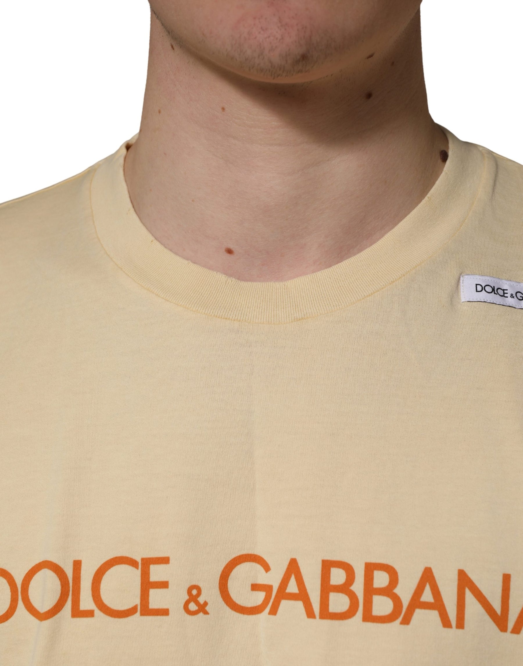 Dolce & Gabbana Yellow Logo Print Cotton Crew Neck T-shirt | Regal Royce