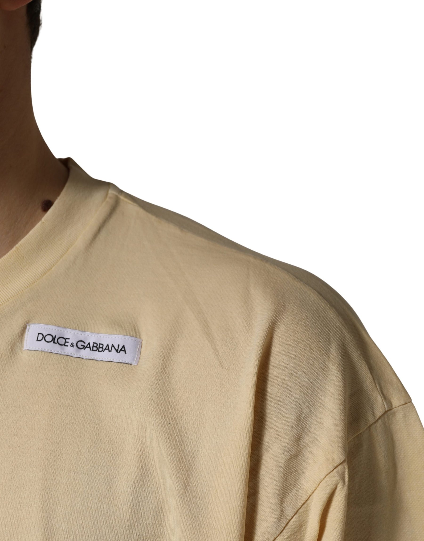 Dolce & Gabbana Yellow Logo Print Cotton Crew Neck T-shirt | Regal Royce