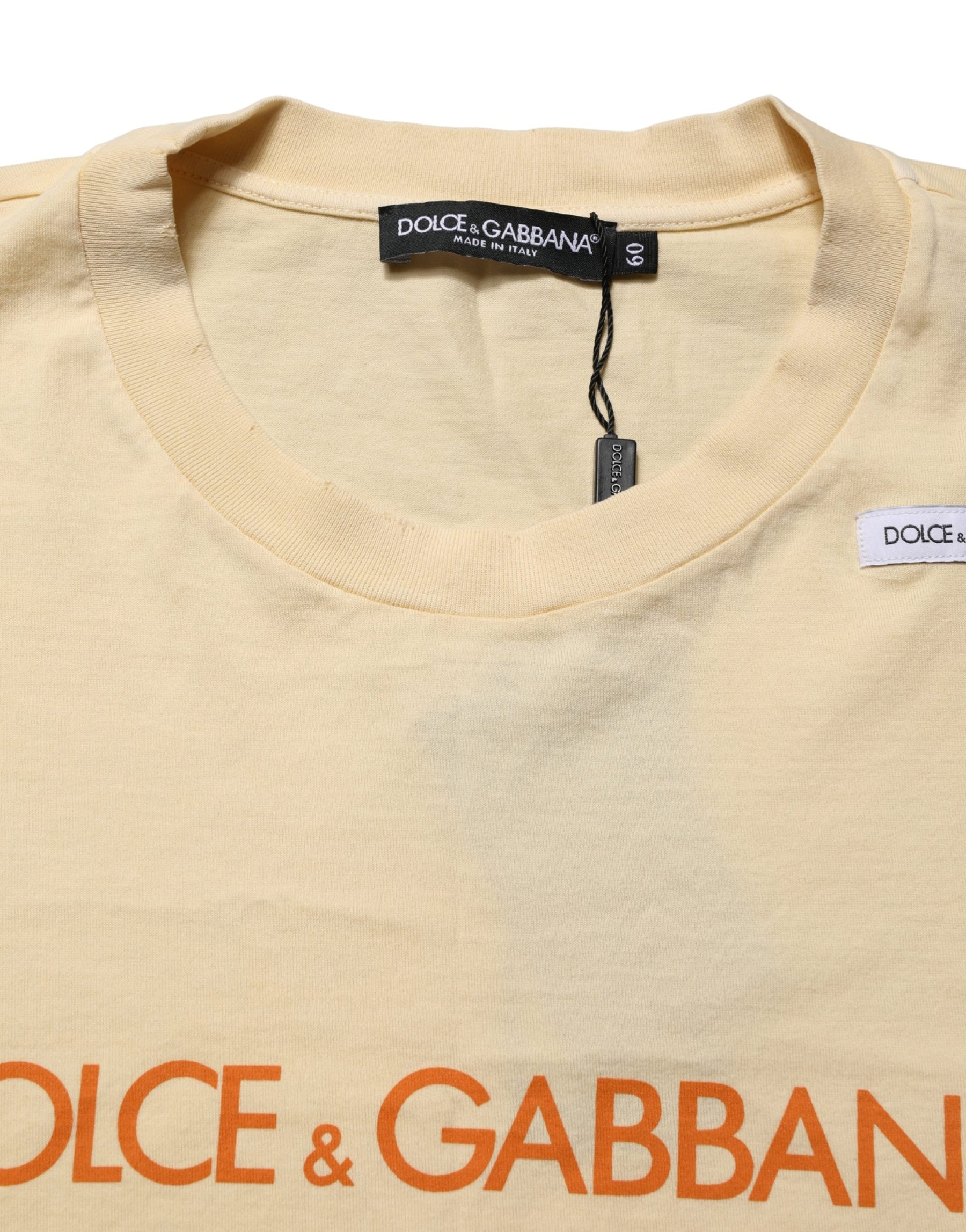 Dolce & Gabbana Yellow Logo Print Cotton Crew Neck T-shirt | Regal Royce