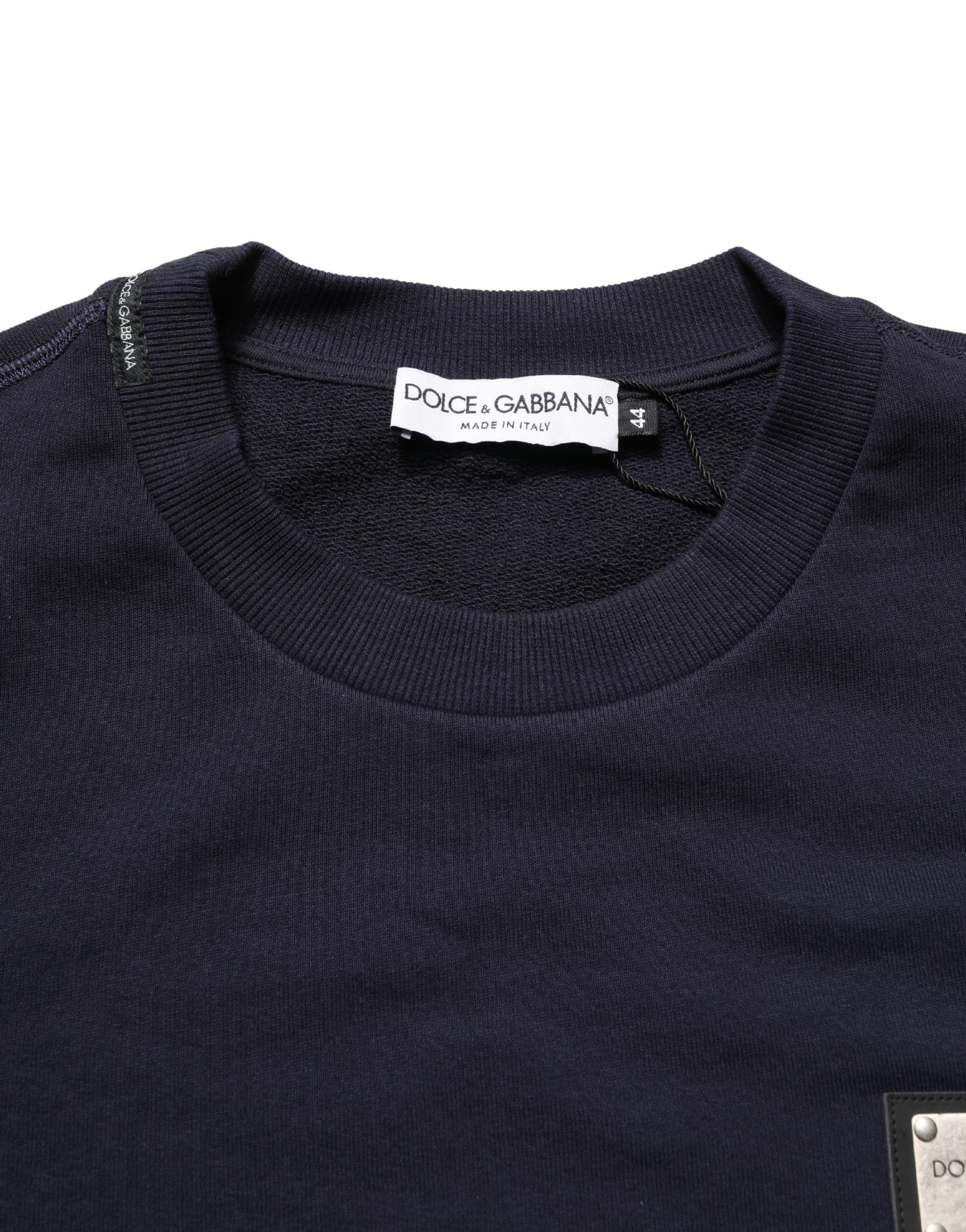 Dolce & Gabbana Black Logo Plaque Jersey Sweatshirt Cotton Sweater | Regal Royce