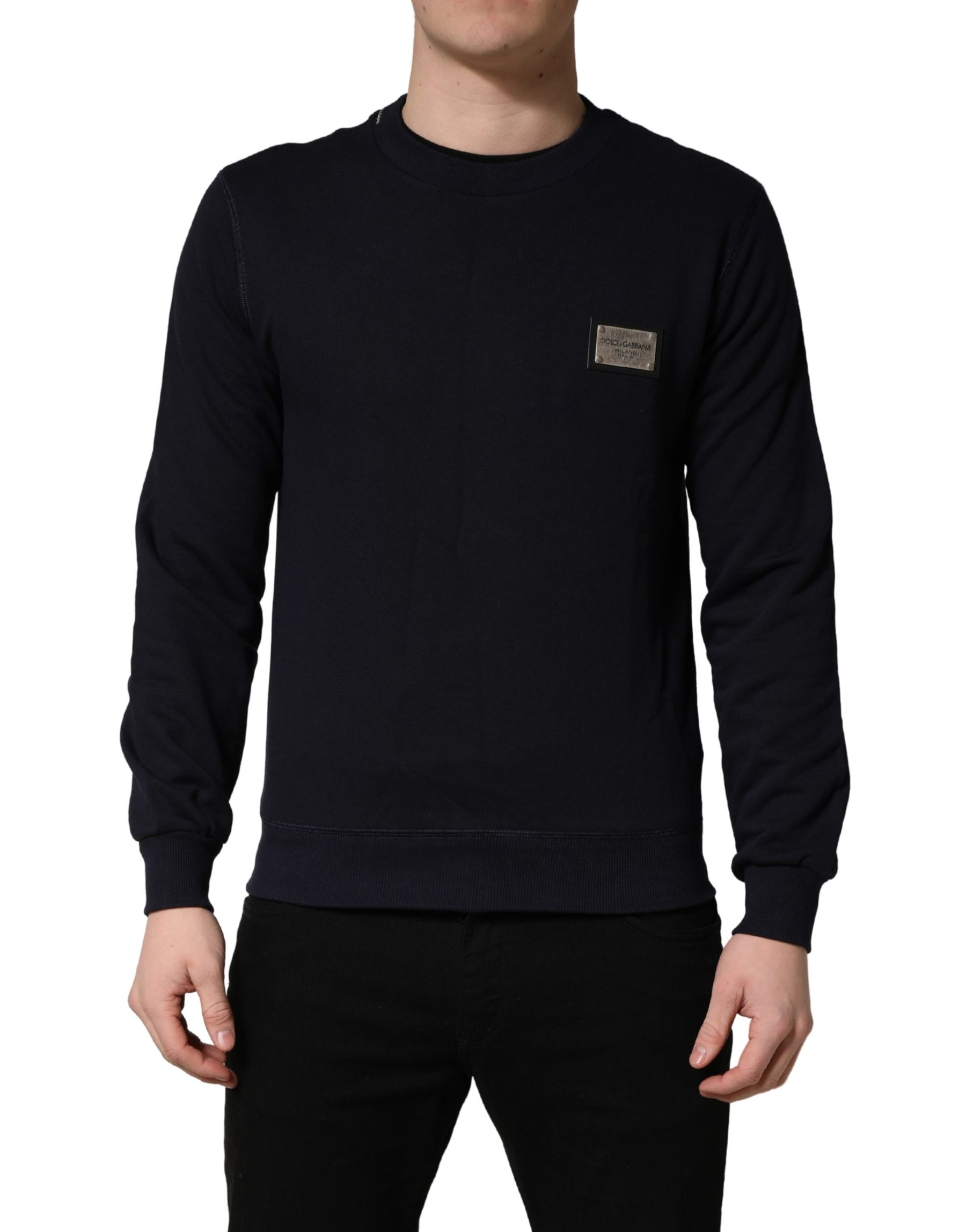 Dolce & Gabbana Black Logo Plaque Jersey Sweatshirt Cotton Sweater | Regal Royce