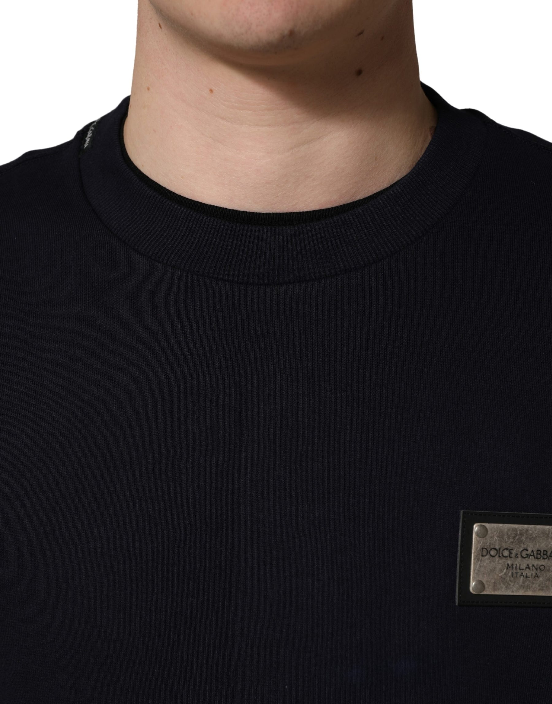 Dolce & Gabbana Black Logo Plaque Jersey Sweatshirt Cotton Sweater | Regal Royce