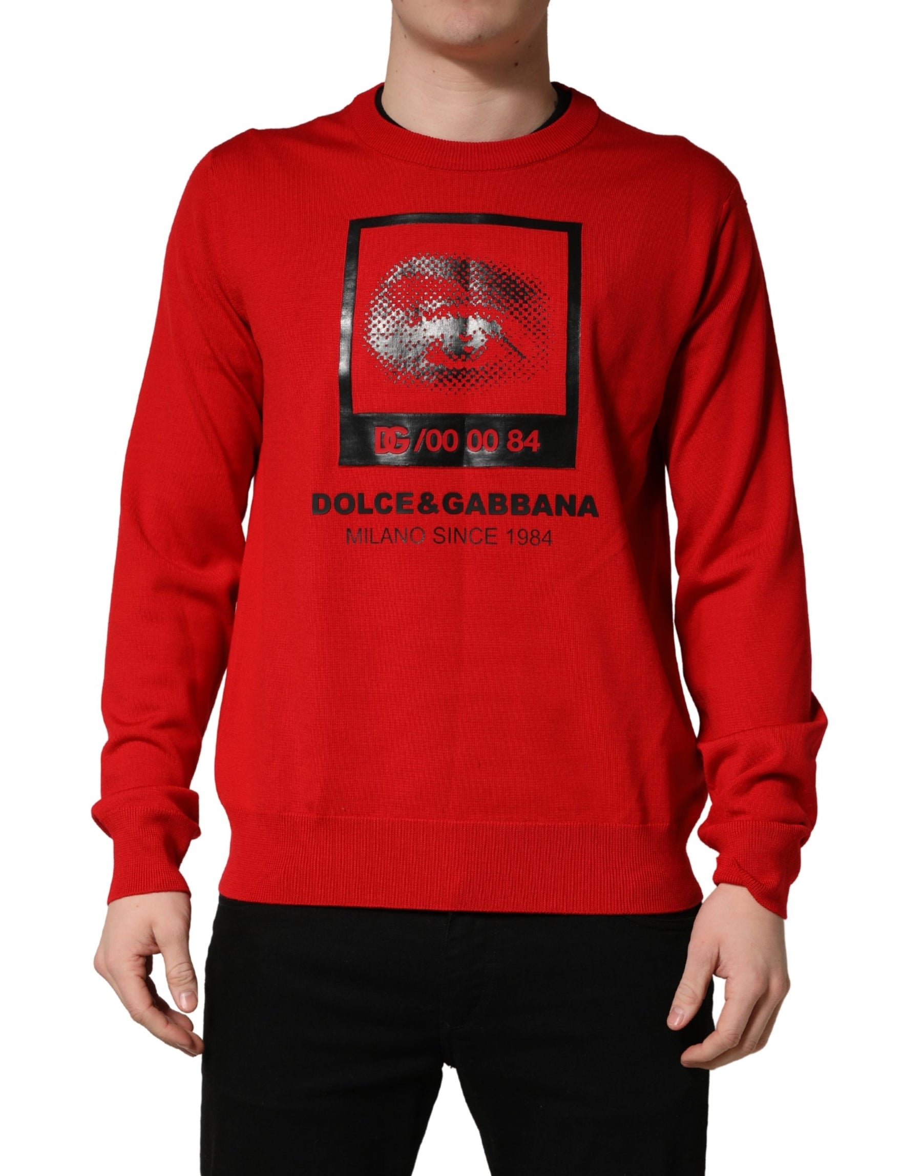 Dolce & Gabbana Red Eye Print Crew Neck Pullover Sweater | Regal Royce