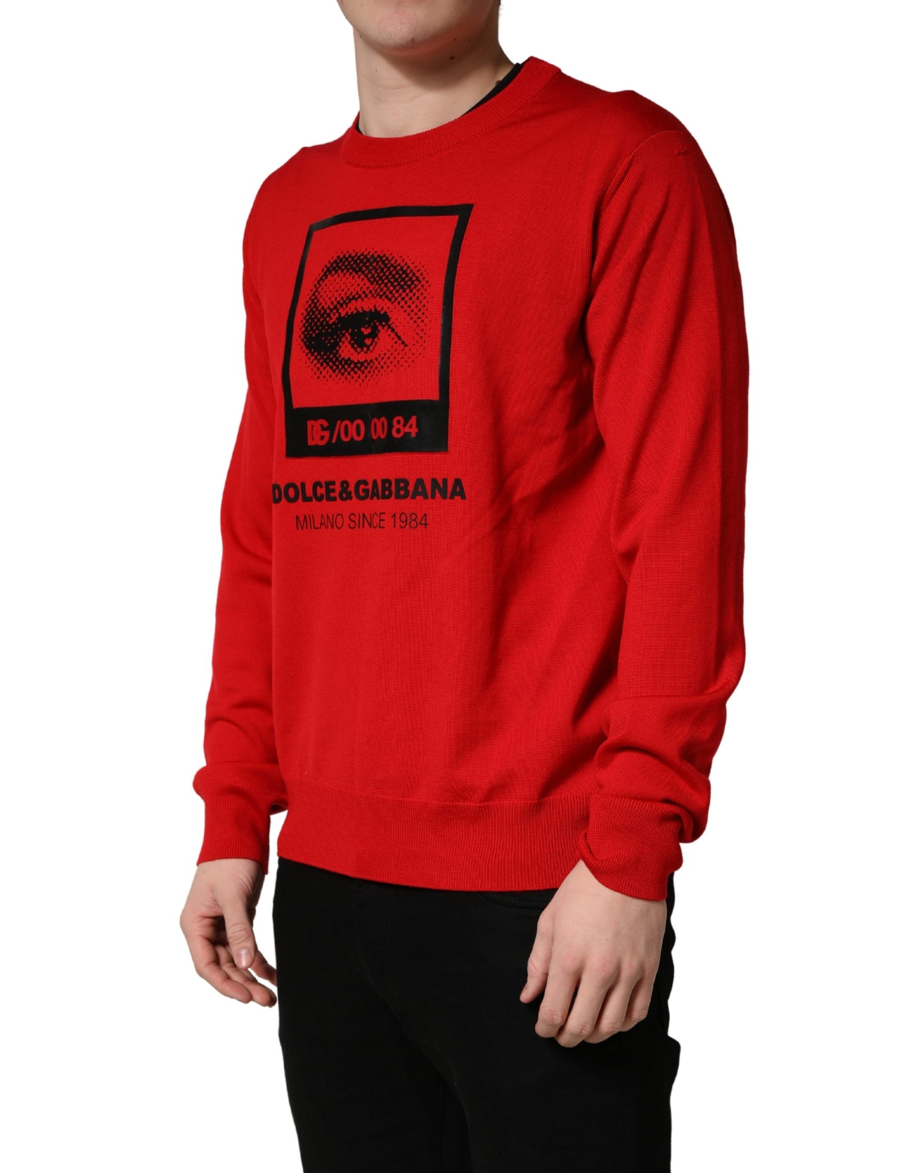 Dolce & Gabbana Red Eye Print Crew Neck Pullover Sweater | Regal Royce
