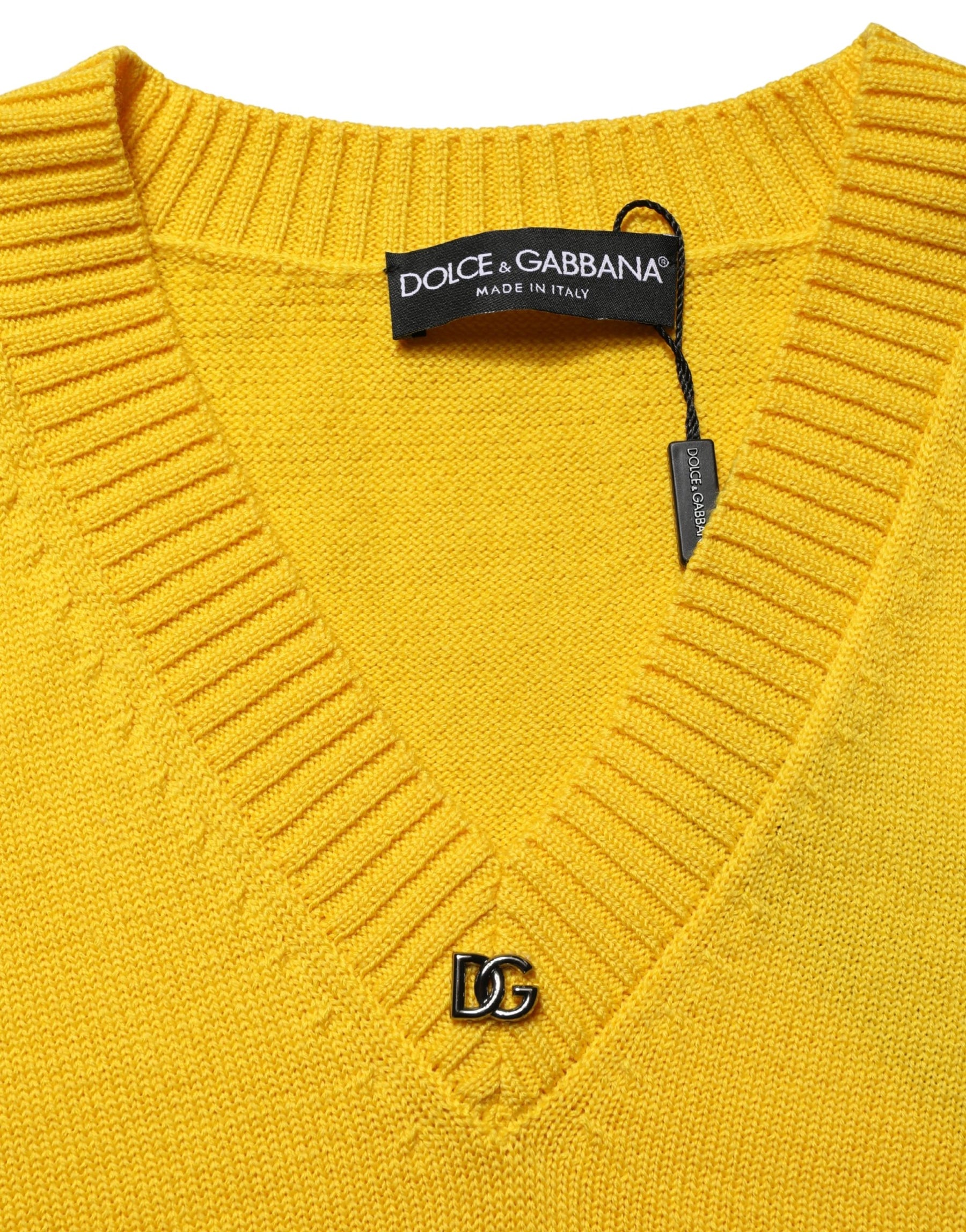 Dolce & Gabbana Wool Knitted V-Neck Pullover Yellow | Regal Royce