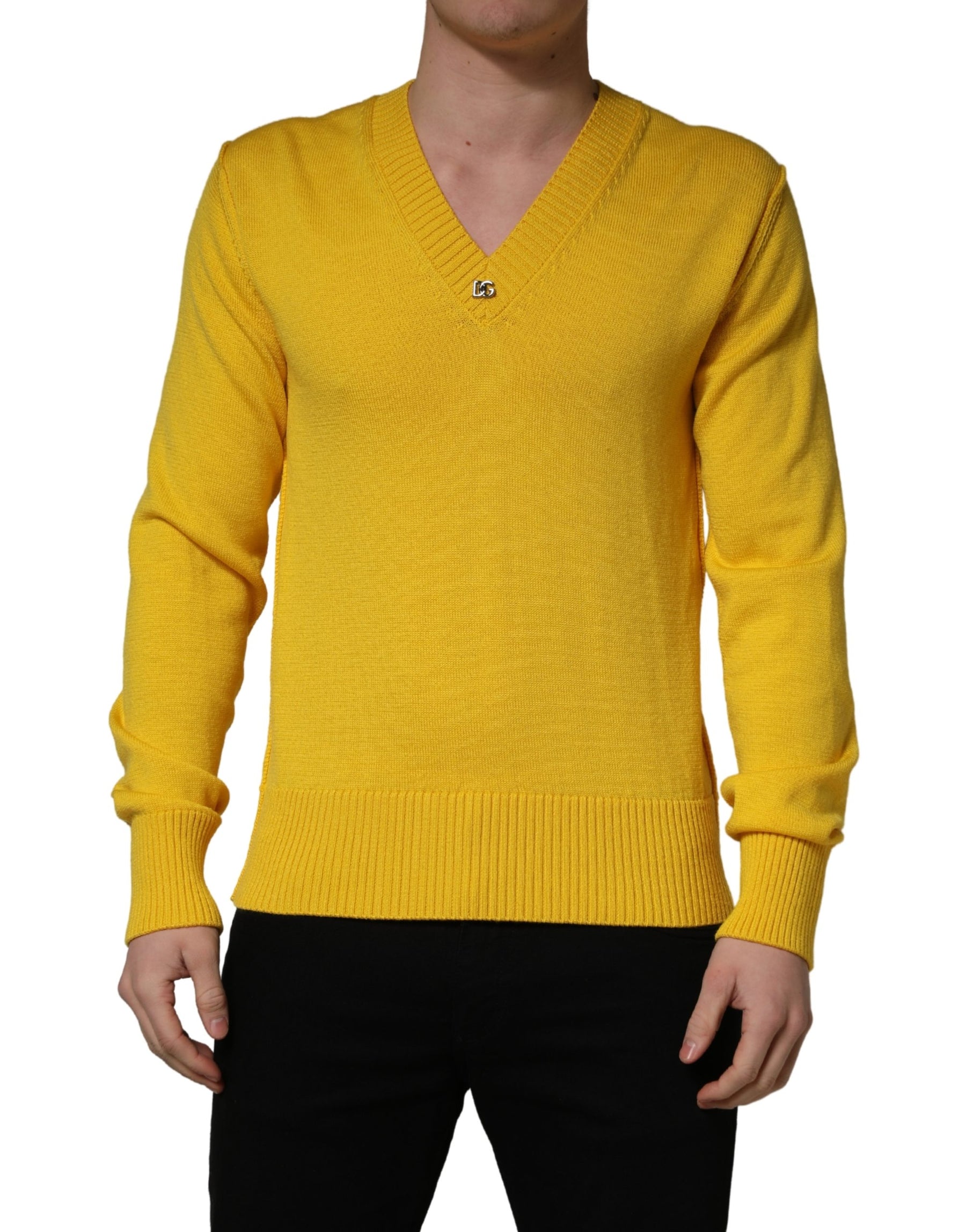 Dolce & Gabbana Wool Knitted V-Neck Pullover Yellow | Regal Royce