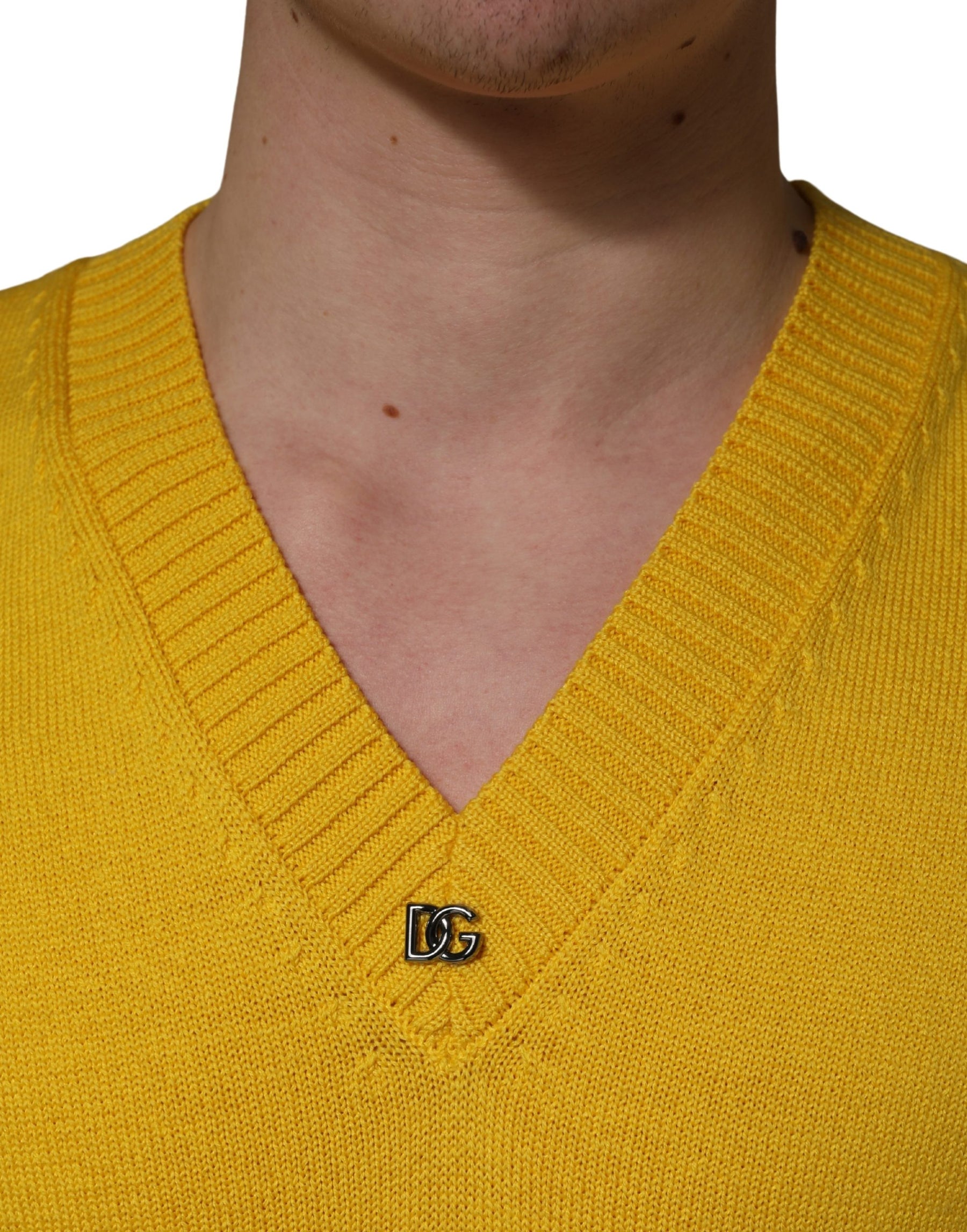 Dolce & Gabbana Wool Knitted V-Neck Pullover Yellow | Regal Royce