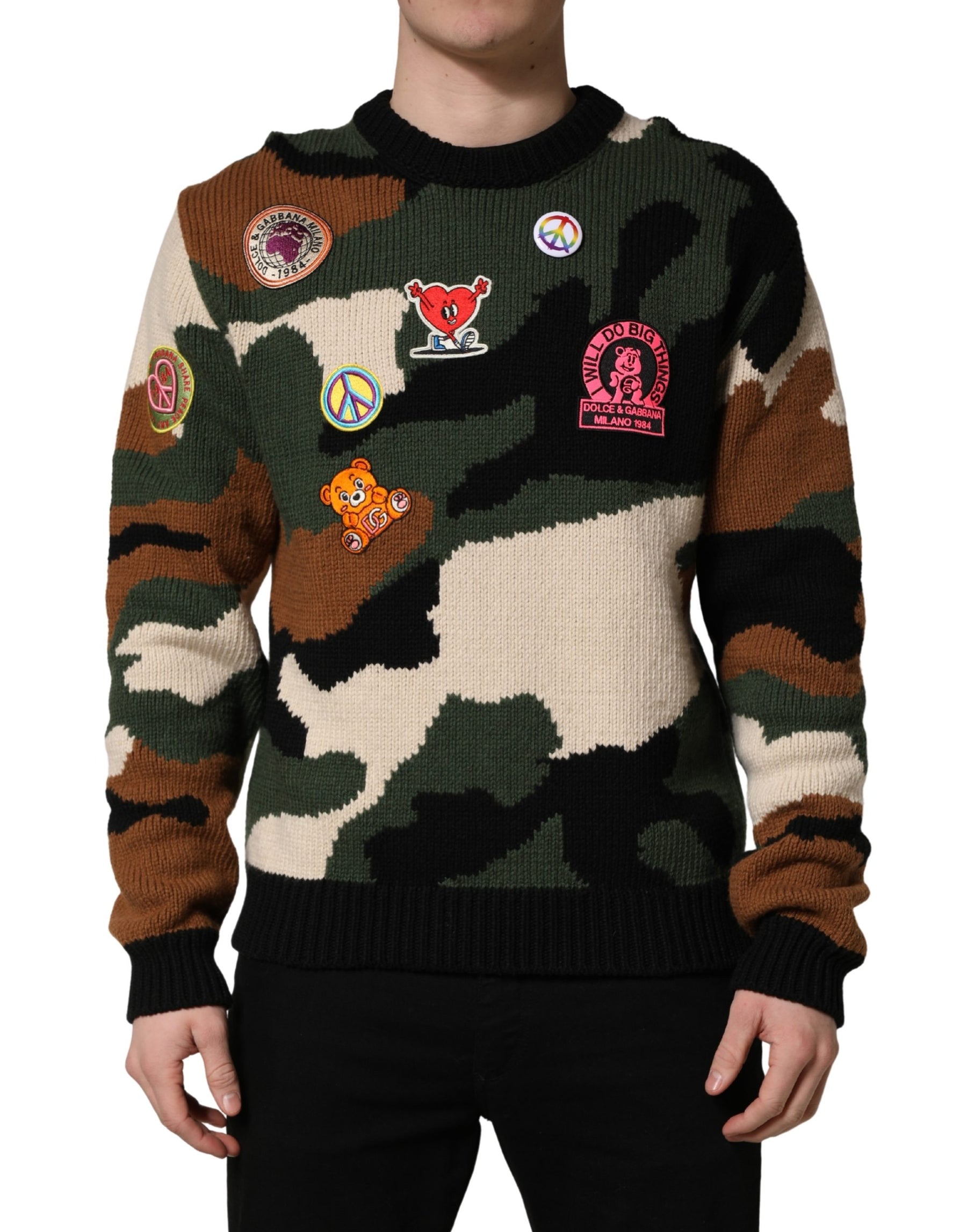 Dolce & Gabbana Multicolor Intarsia Knit Camouflage Pullover Sweater | Regal Royce