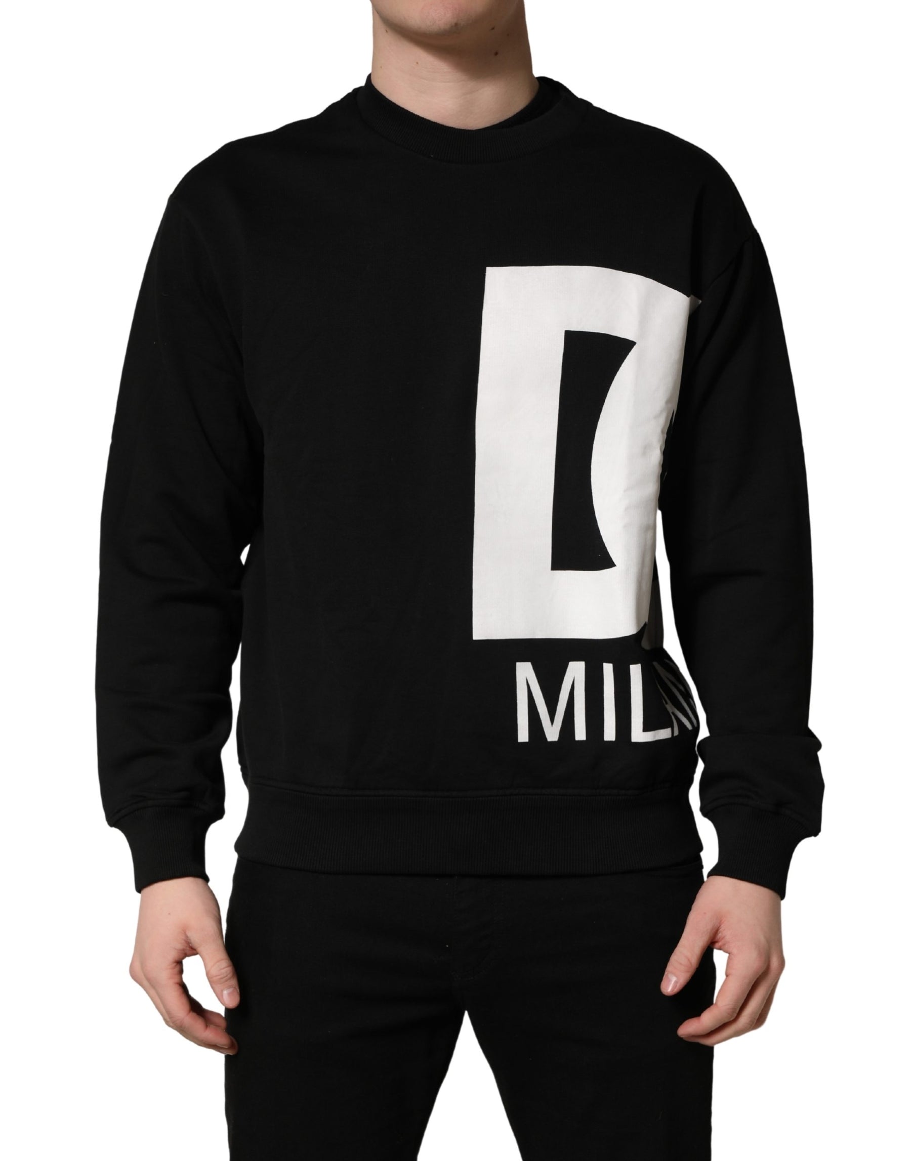Dolce & Gabbana Black Logo Milano Cotton Sweatshirt Sweater | Regal Royce