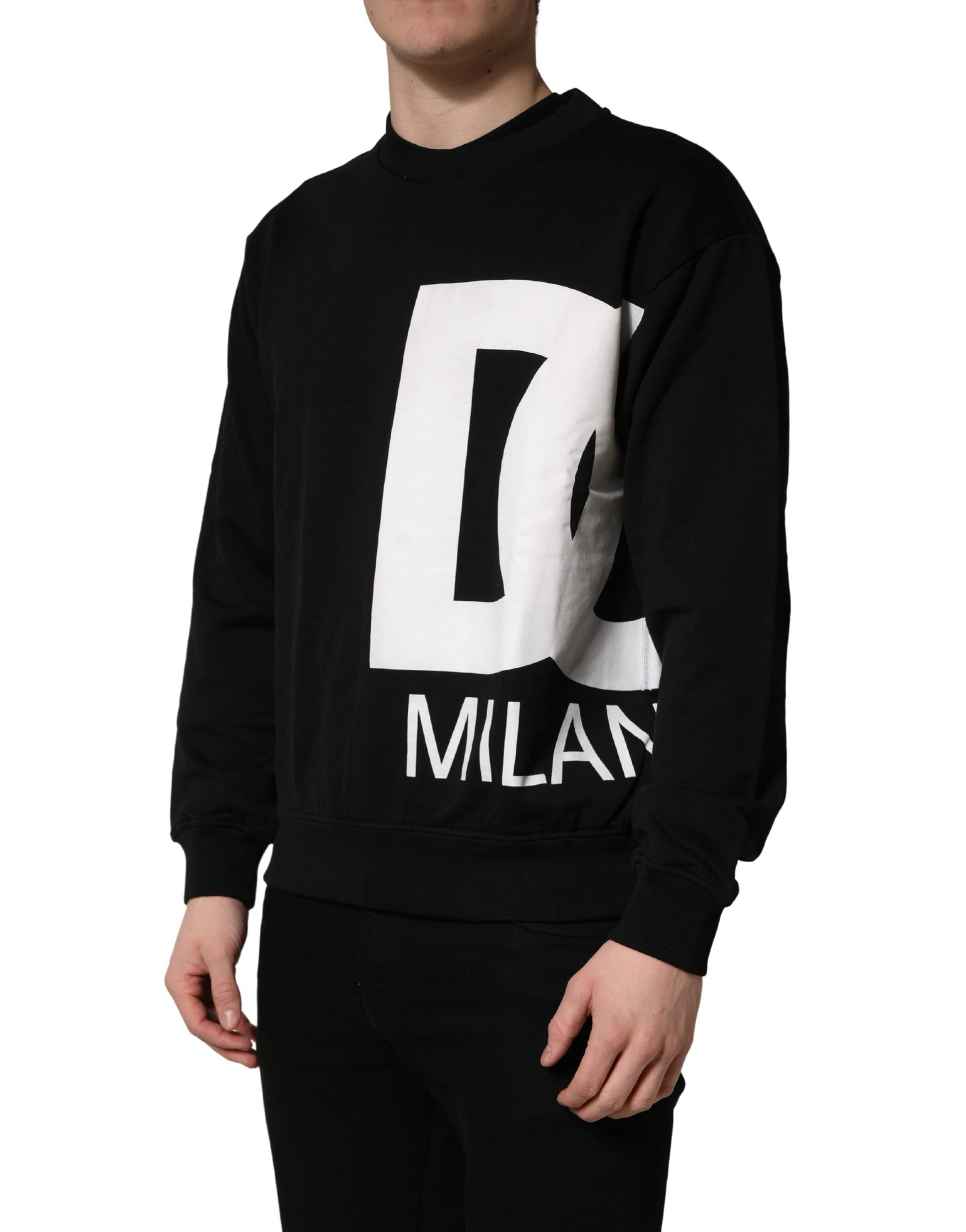Dolce & Gabbana Black Logo Milano Cotton Sweatshirt Sweater | Regal Royce