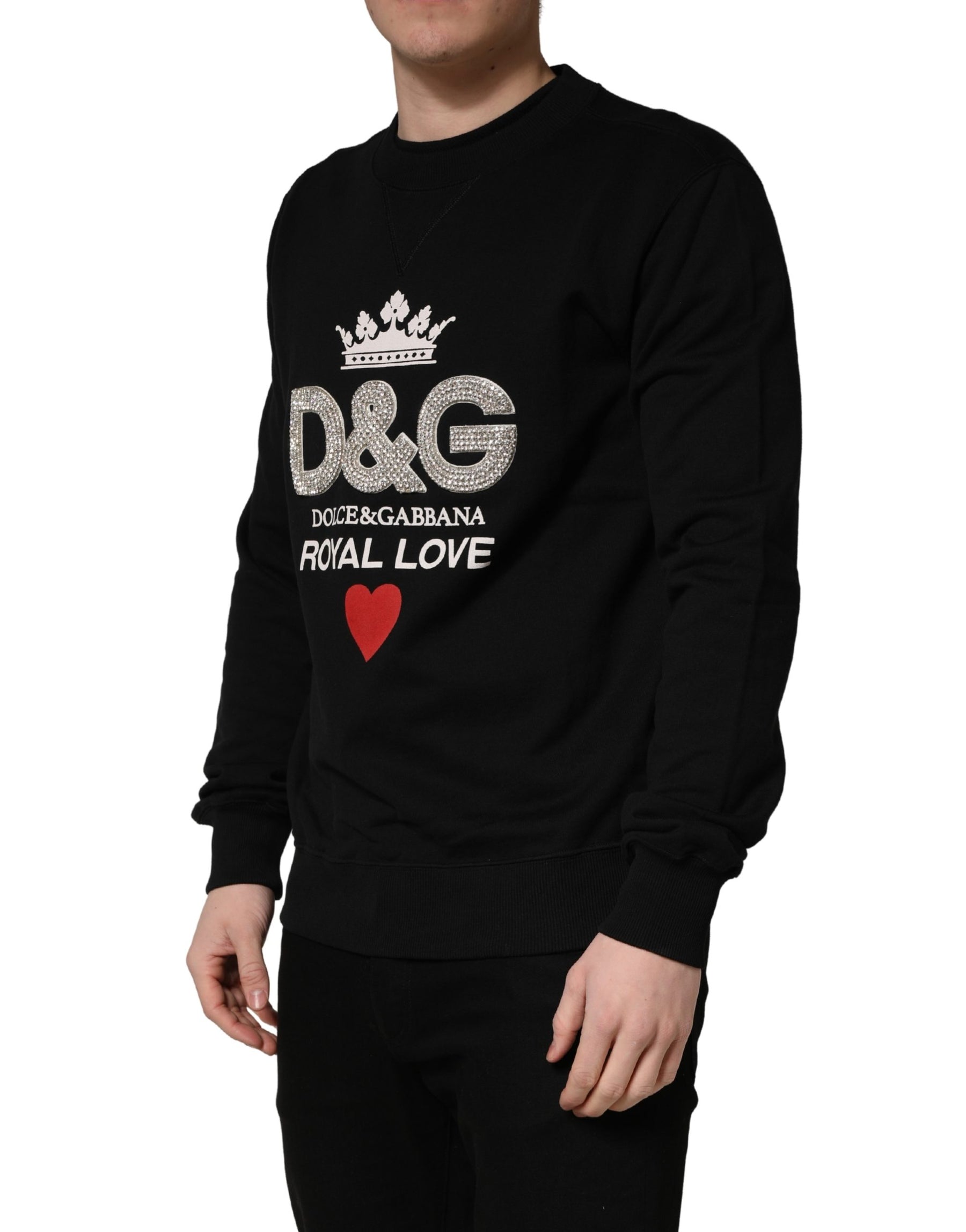 Dolce & Gabbana Black Embellished Cotton Sweatshirt Sweater | Regal Royce