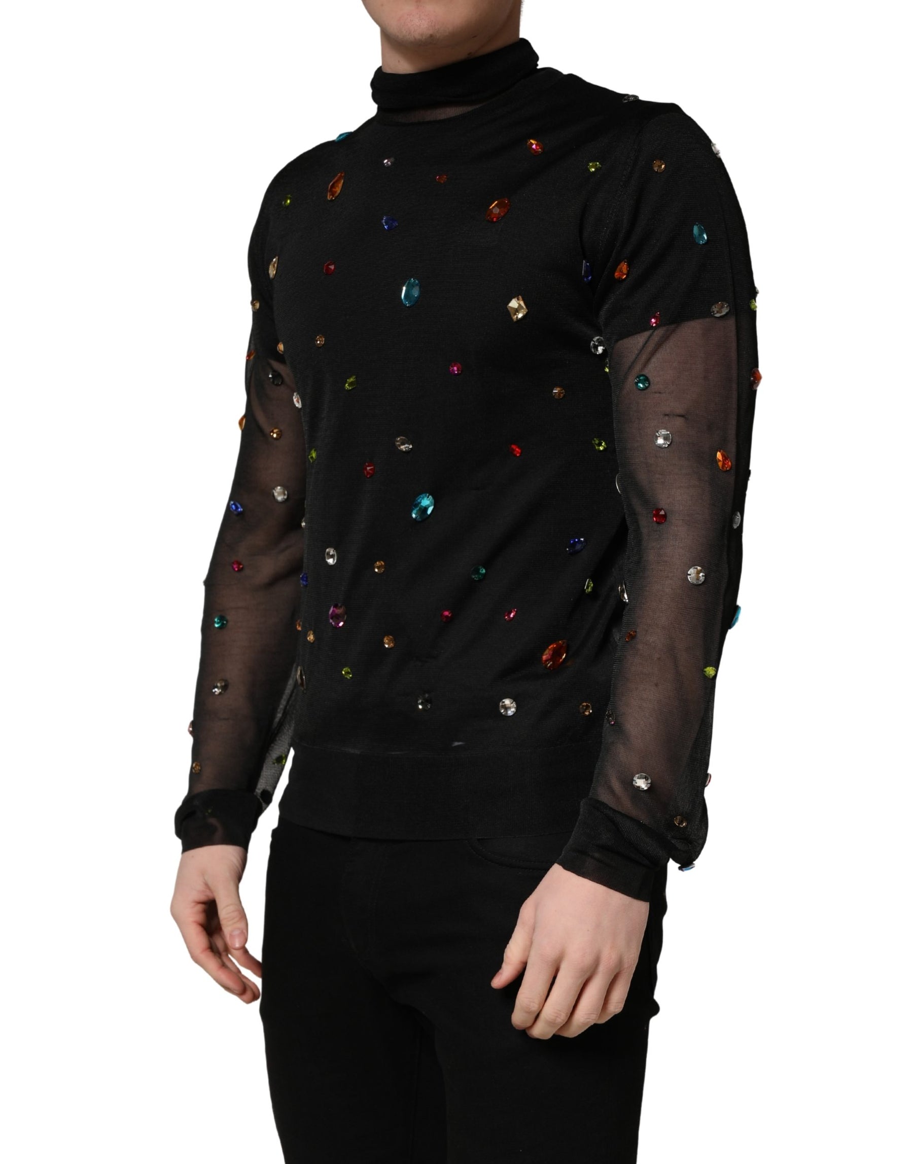 Dolce & Gabbana Black Crystal Embellished TurtleNeck Sweater | Regal Royce
