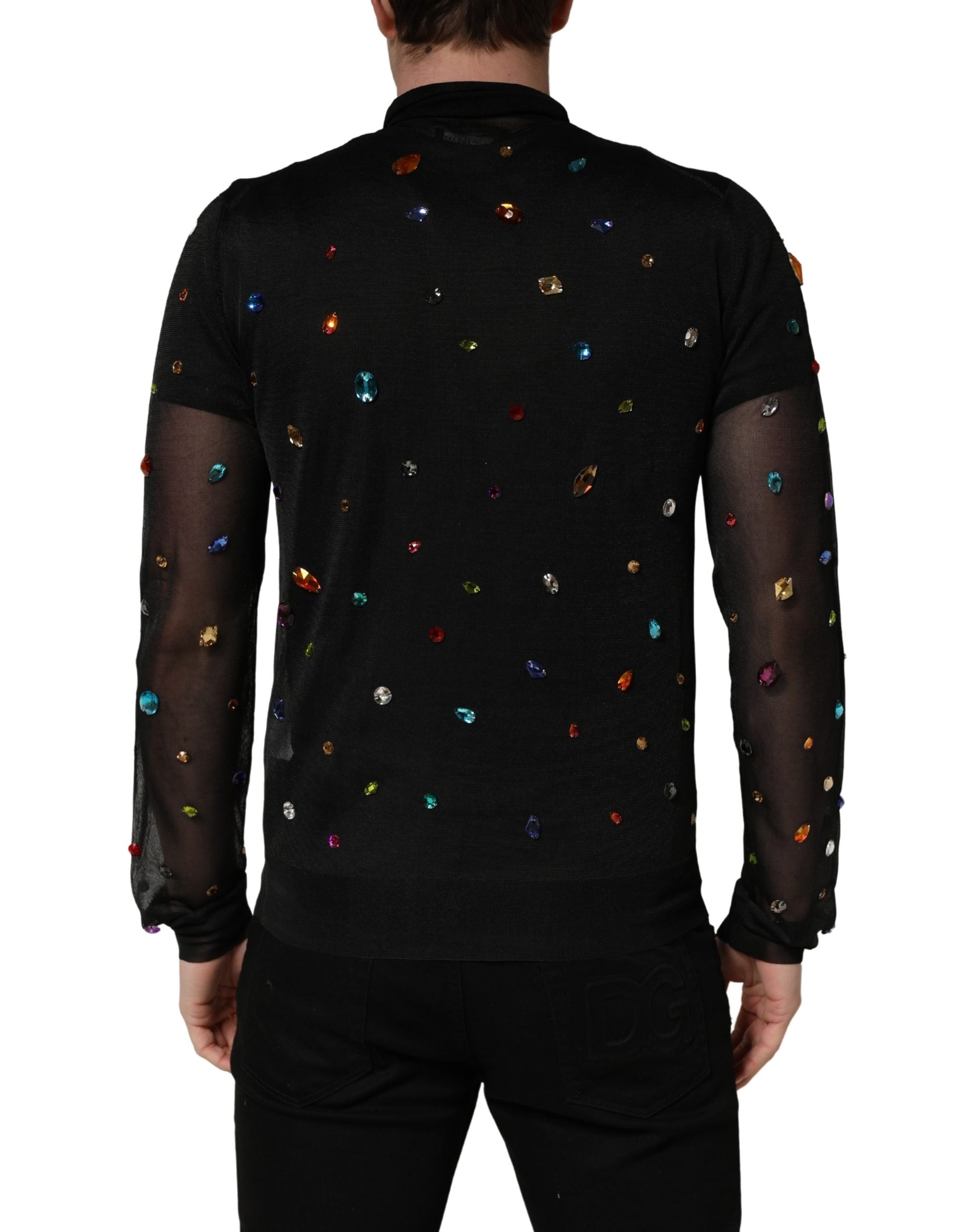 Dolce & Gabbana Black Crystal Embellished TurtleNeck Sweater | Regal Royce