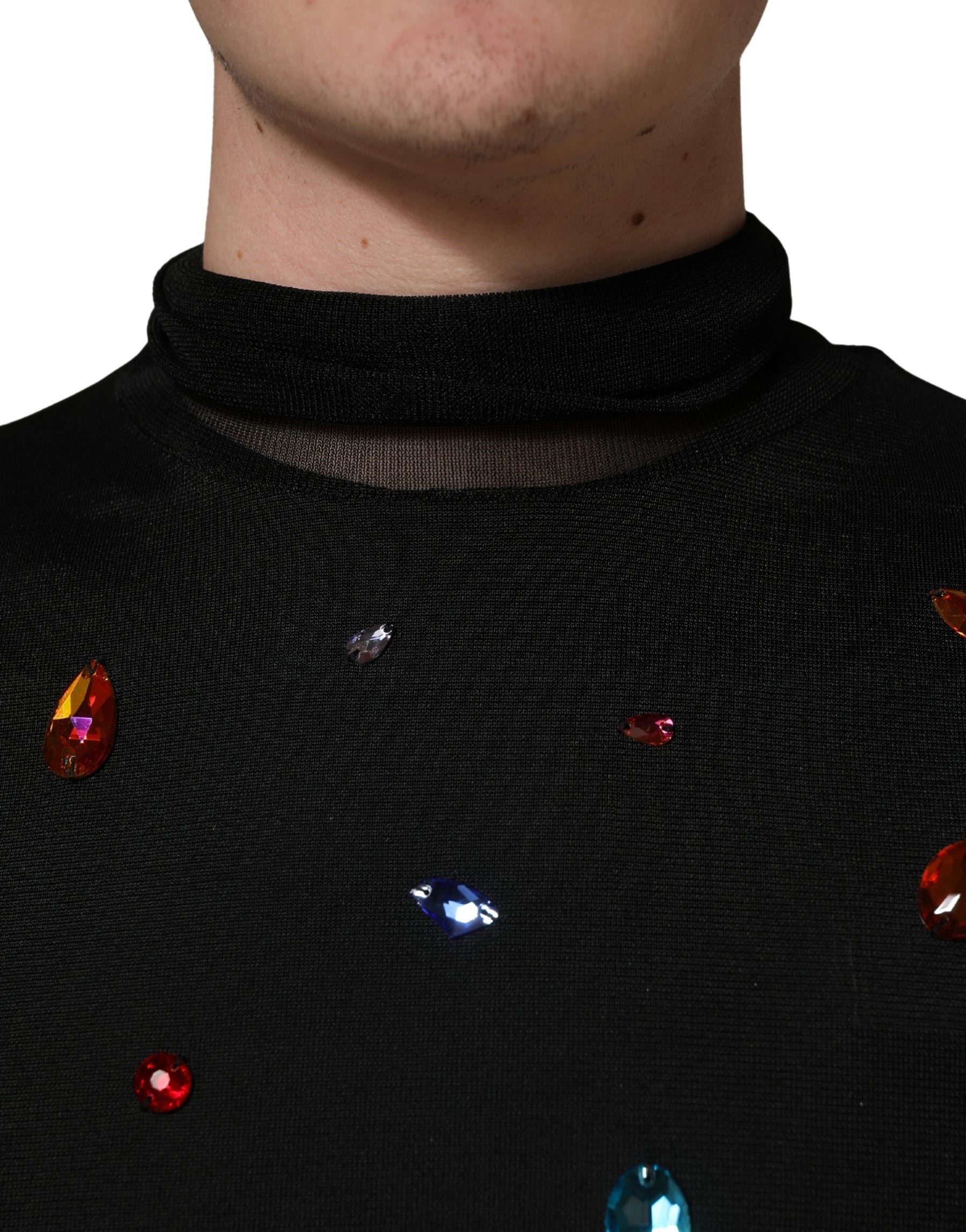 Dolce & Gabbana Black Crystal Embellished TurtleNeck Sweater | Regal Royce