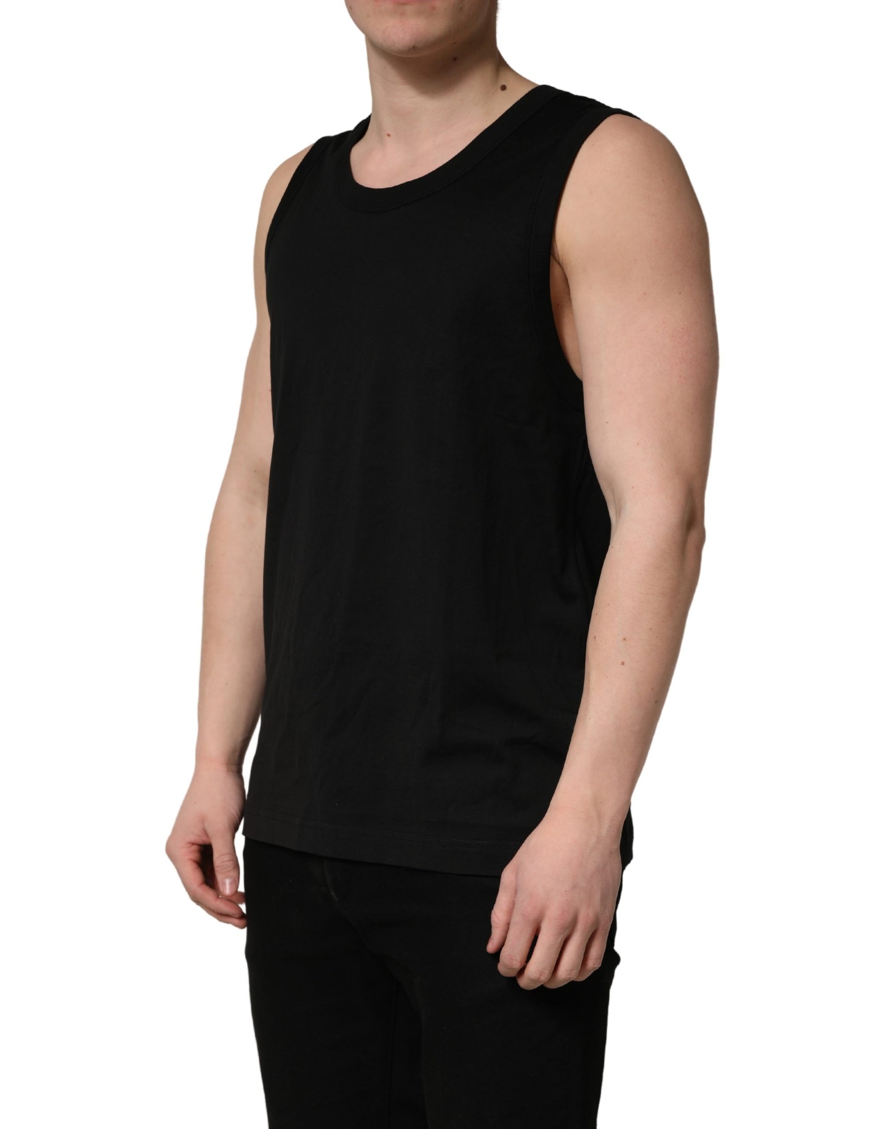 Dolce & Gabbana Black Cotton Sleeveless Men Tank Top T-shirt | Regal Royce