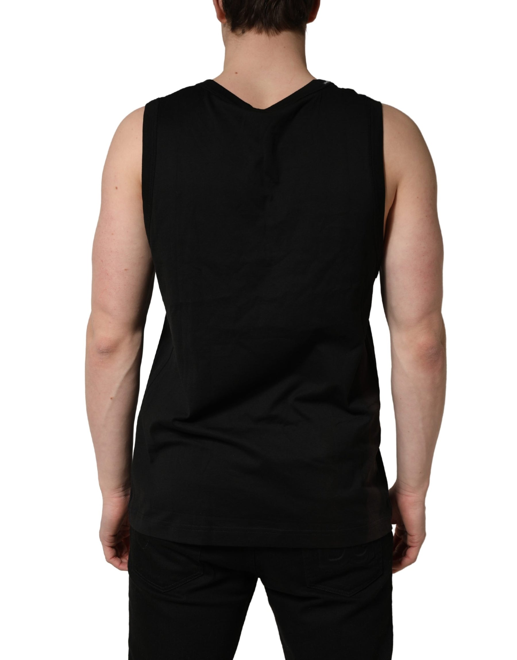 Dolce & Gabbana Black Cotton Sleeveless Men Tank Top T-shirt | Regal Royce