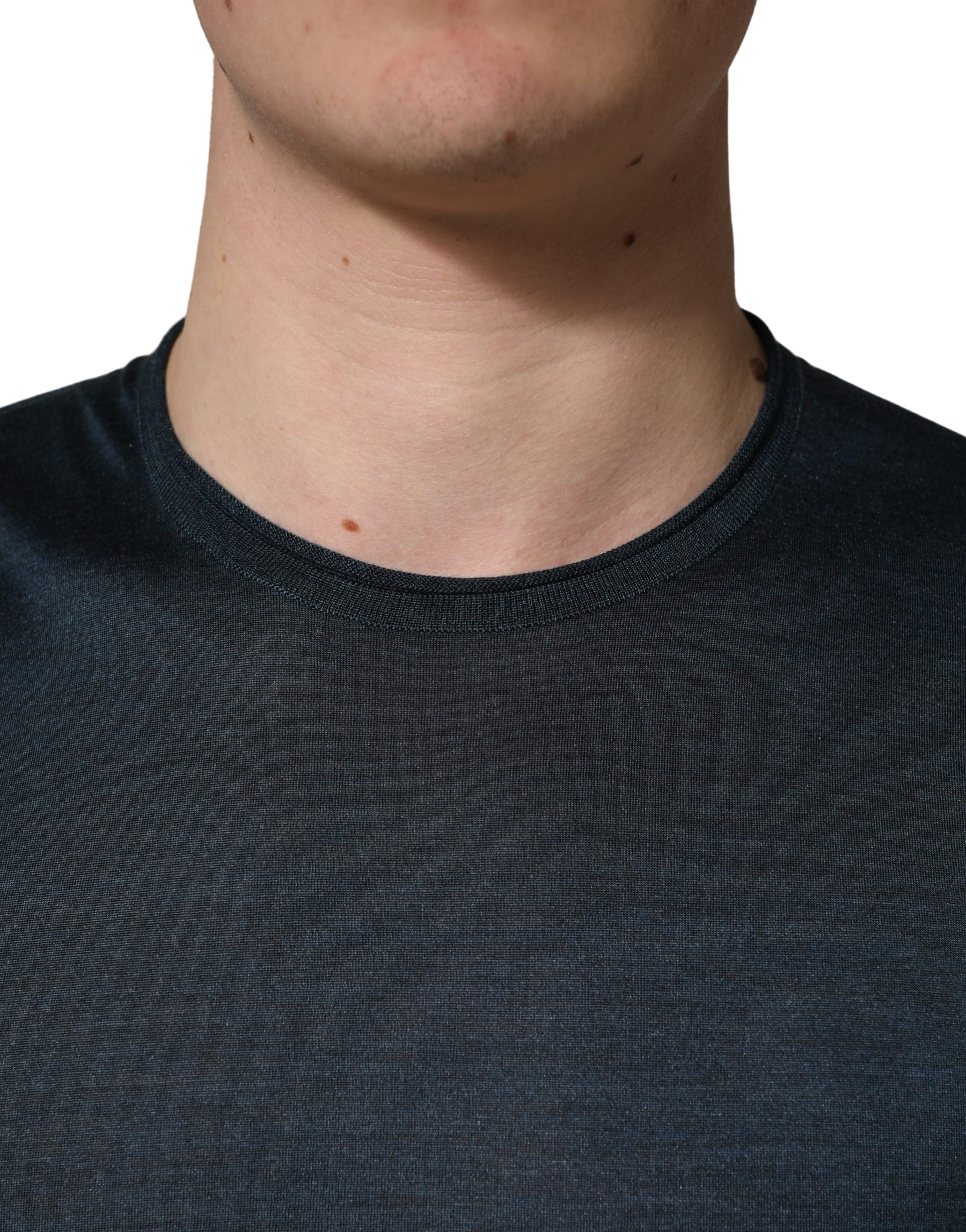 Dolce & Gabbana Dark Blue Silk Crew Neck Short Sleeve T-shirt | Regal Royce