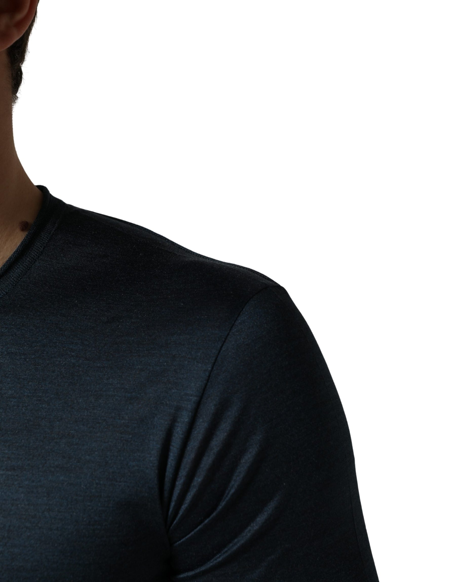 Dolce & Gabbana Dark Blue Silk Crew Neck Short Sleeve T-shirt | Regal Royce