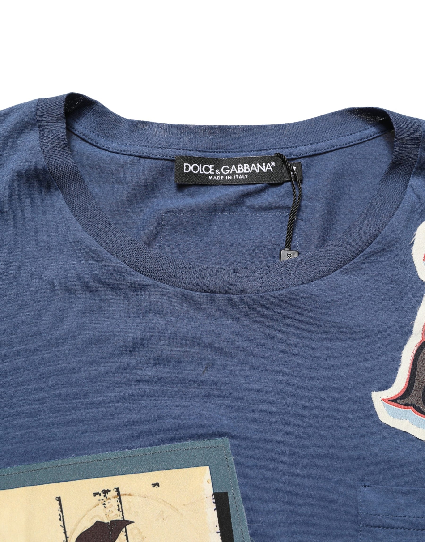 Dolce & Gabbana Navy Blue Cotton Graphic Crew Neck T-shirt | Regal Royce
