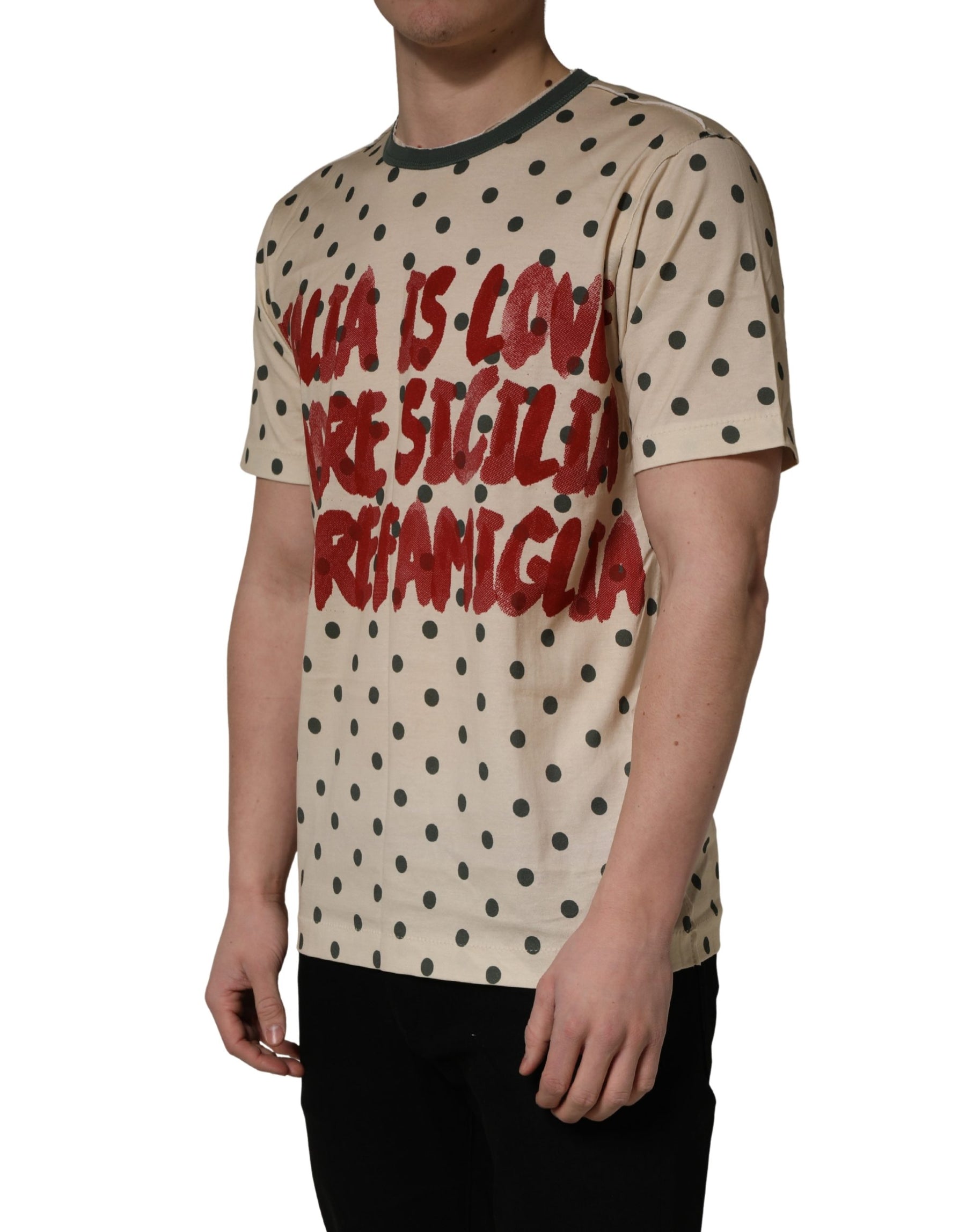 Dolce & Gabbana Beige Cotton Polka Dot Graphic Tee T-shirt | Regal Royce