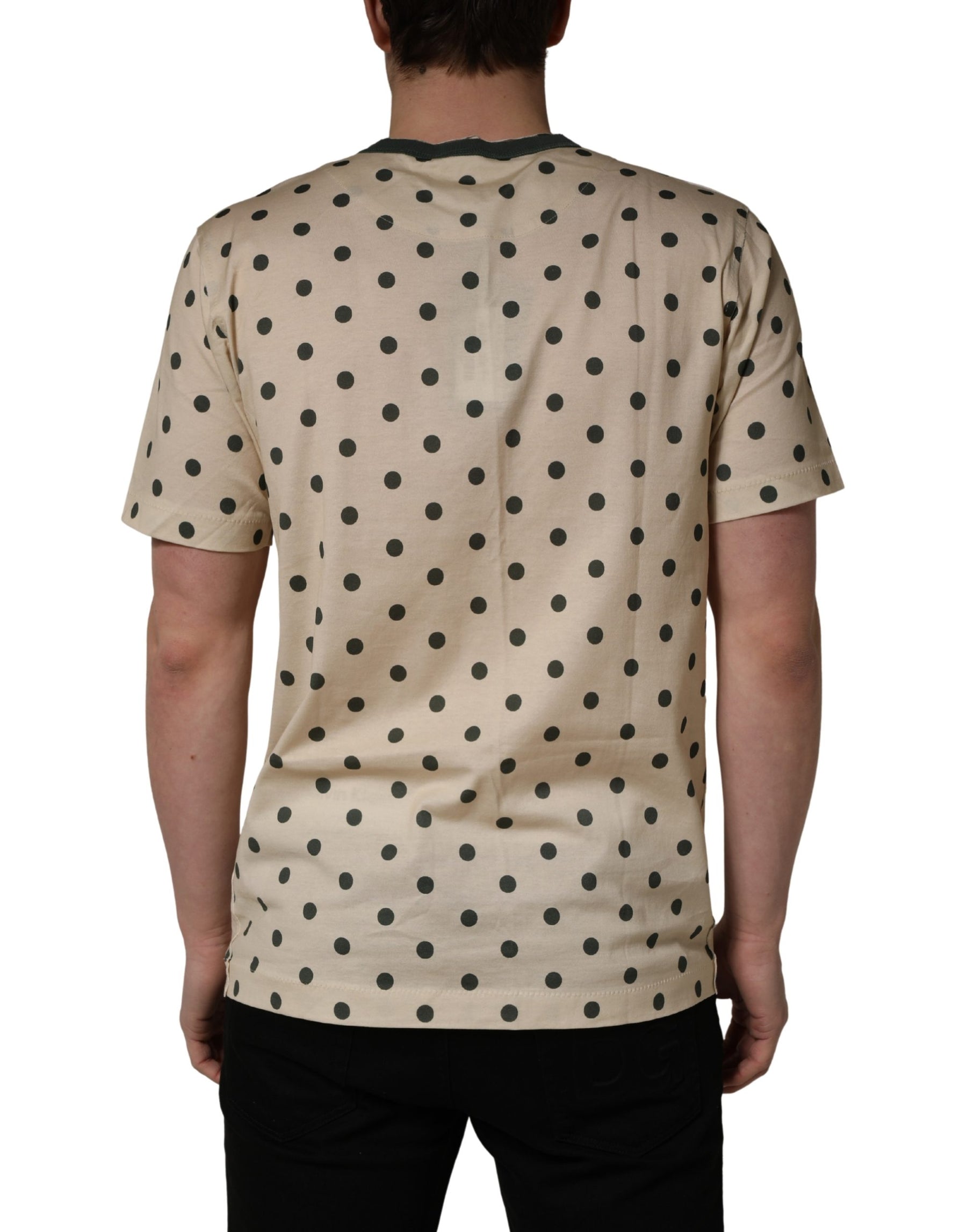 Dolce & Gabbana Beige Cotton Polka Dot Graphic Tee T-shirt | Regal Royce