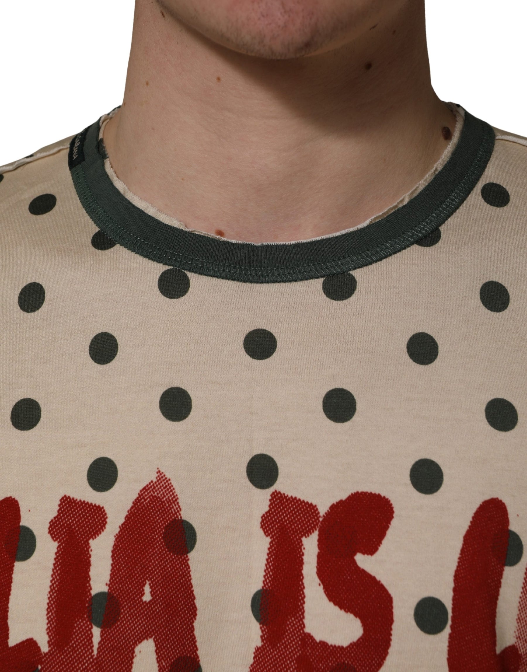 Dolce & Gabbana Beige Cotton Polka Dot Graphic Tee T-shirt | Regal Royce
