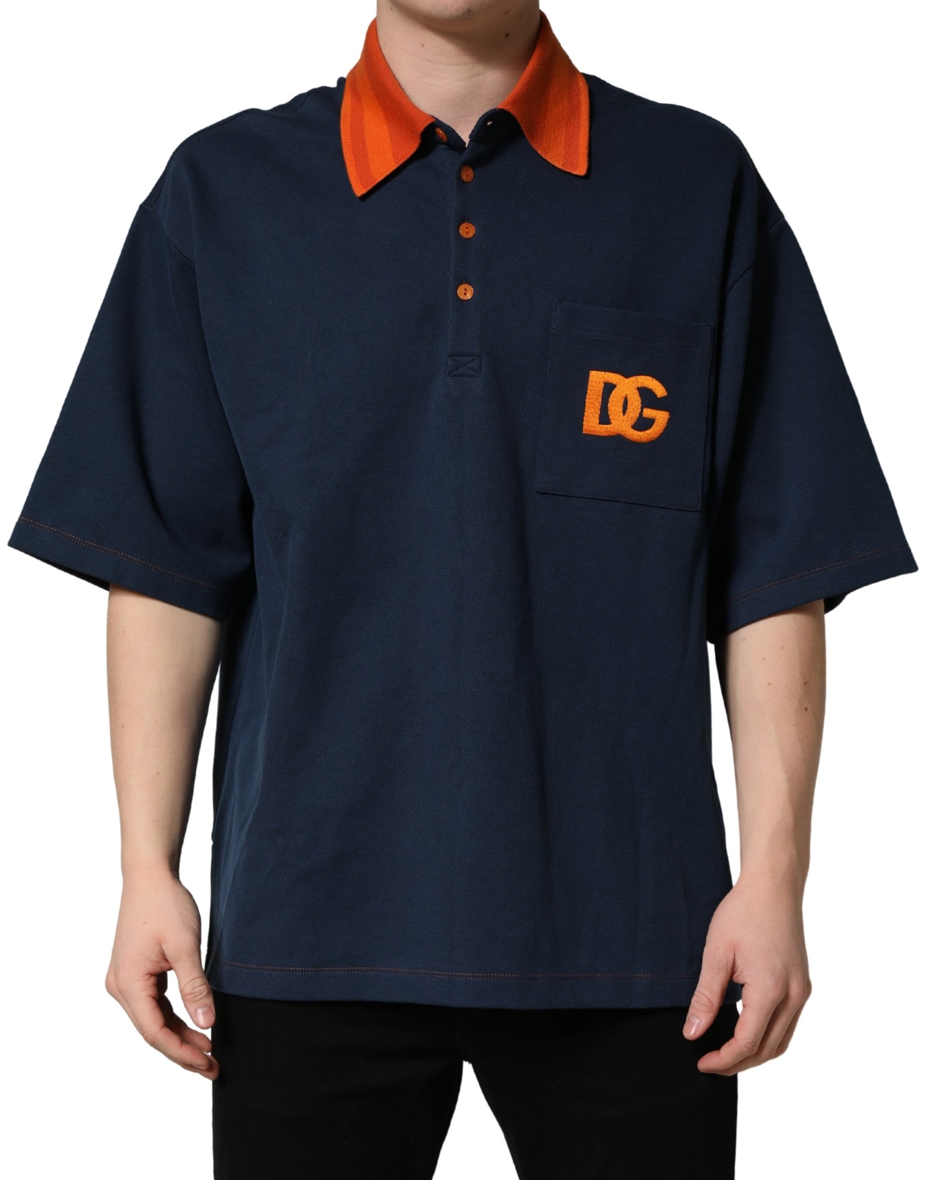 Dolce & Gabbana Navy Blue Cotton Logo Short Sleeves Men Polo T-shirt | Regal Royce